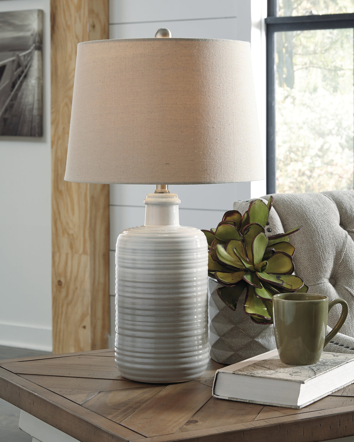 A2Z Furniture - Ashley Furniture - Marnina Lighting - Ceramic Table Lamp (Set of 2) / Taupe - L121854
