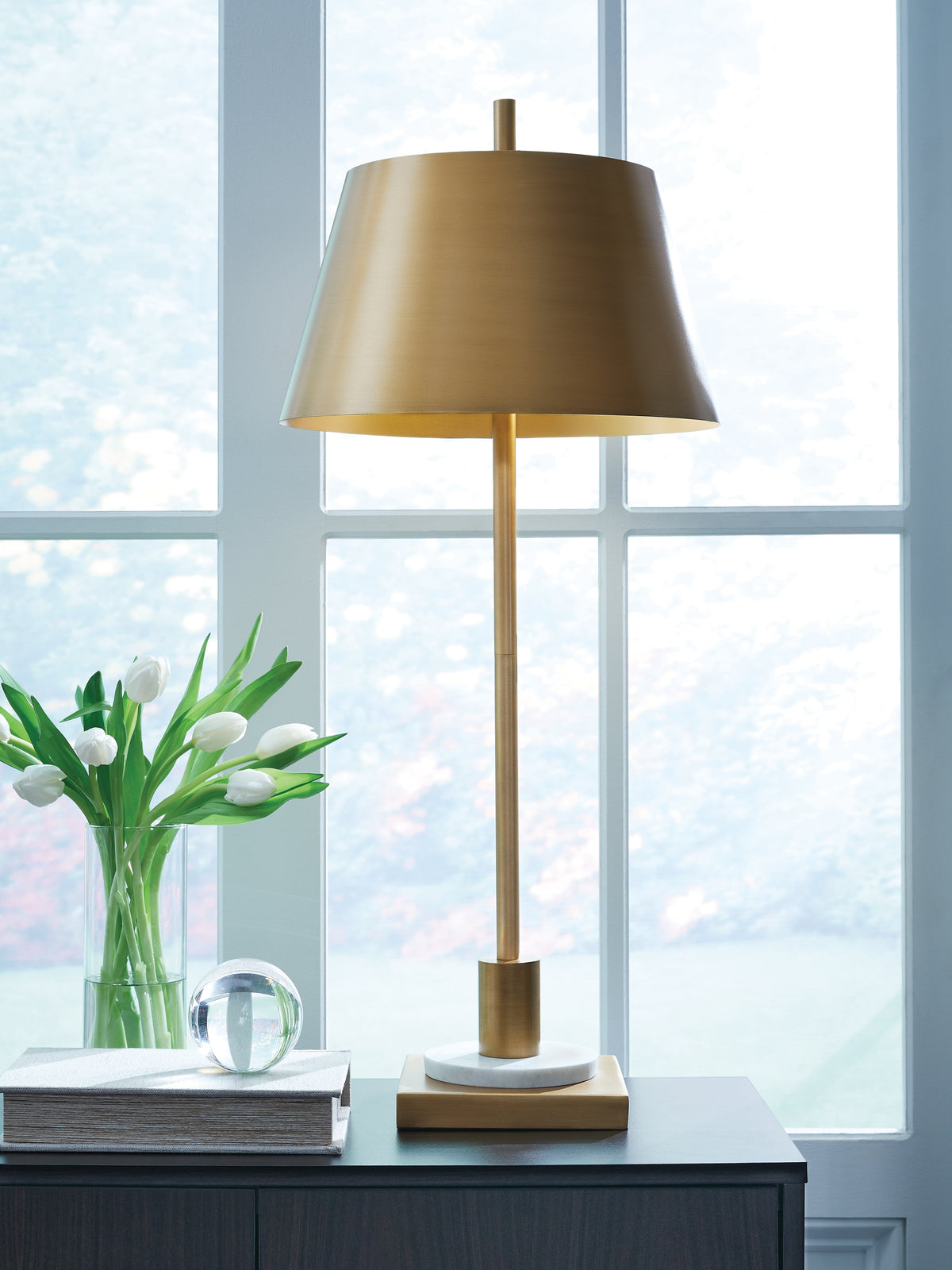 A2Z Furniture - Ashley Furniture - Fritzburn Lighting - Metal Table Lamp (1/CN) / Gold Finish/White - L208444
