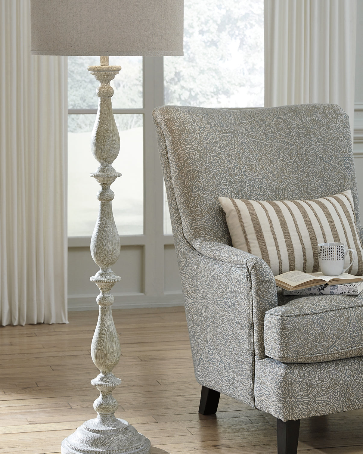 A2Z Furniture - Ashley Furniture - Bernadate Lighting - Poly Floor Lamp (1/CN) / Whitewash - L235341