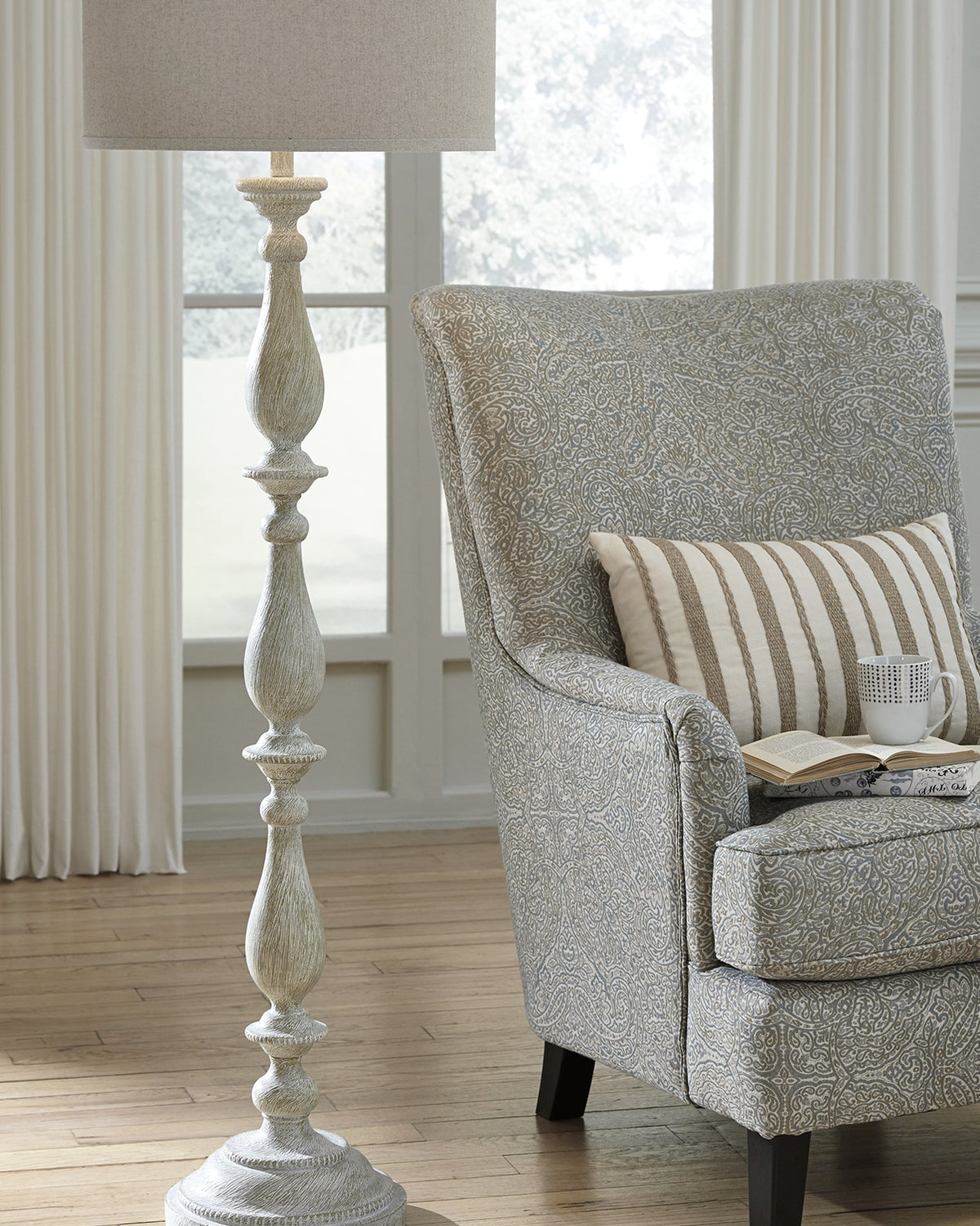 A2Z Furniture - Ashley Furniture - Bernadate Lighting - Poly Floor Lamp (1/CN) / Whitewash - L235341