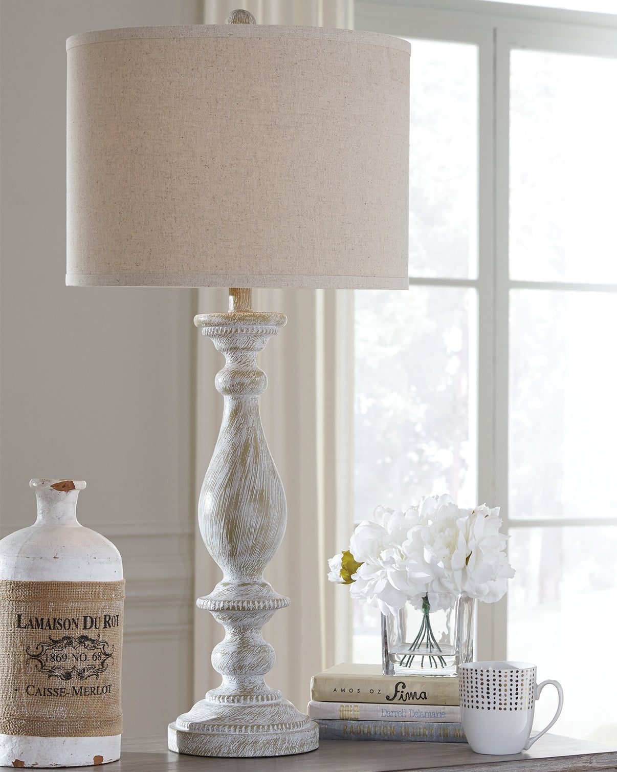 A2Z Furniture - Ashley Furniture - Bernadate Lighting - Poly Table Lamp (Set of 2) / Whitewash - L235344