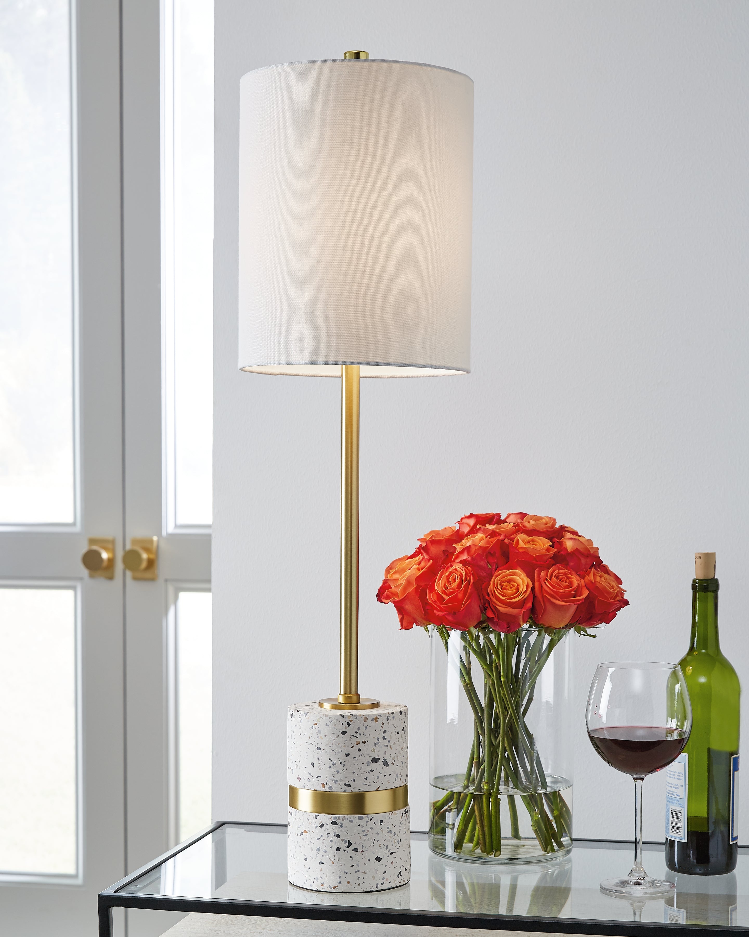 A2Z Furniture - Ashley Furniture - Maywick Lighting - Metal Table Lamp (1/CN) / White/Brass Finish - L235674