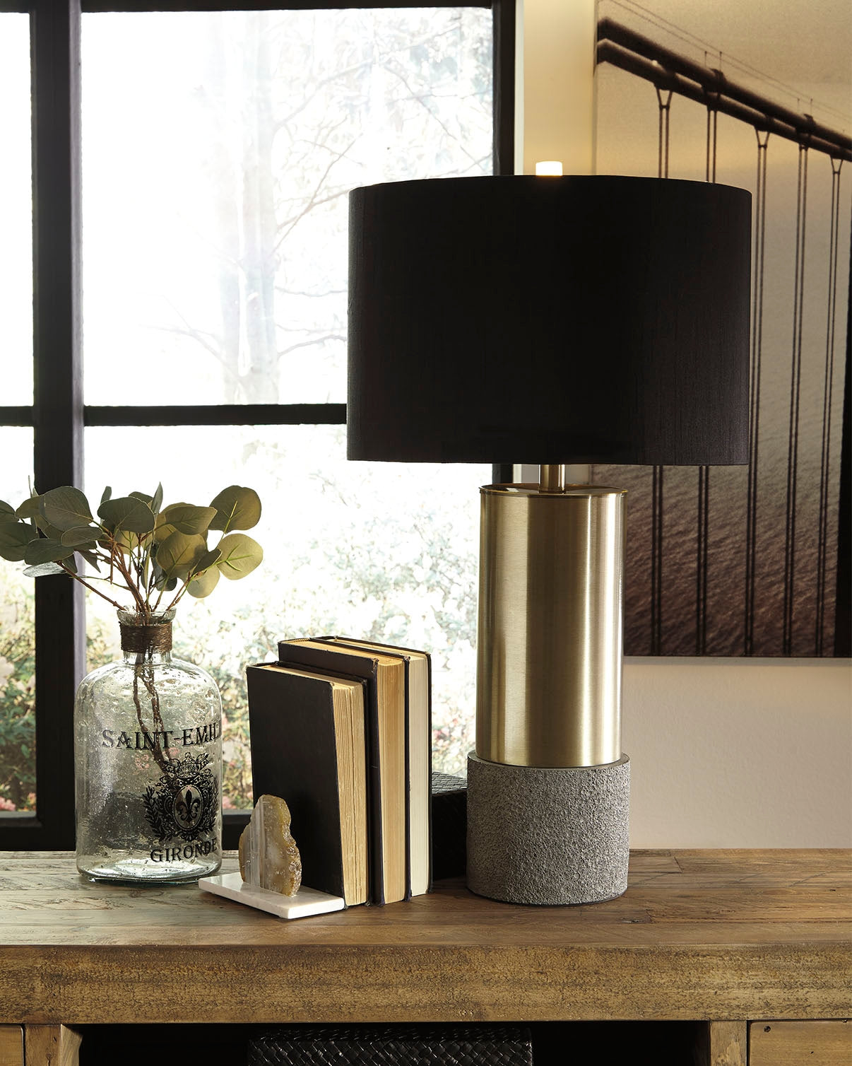 A2Z Furniture - Ashley Furniture - Jacek Lighting - Metal Table Lamp (Set of 2) / Gray/Brass Finish - L243164