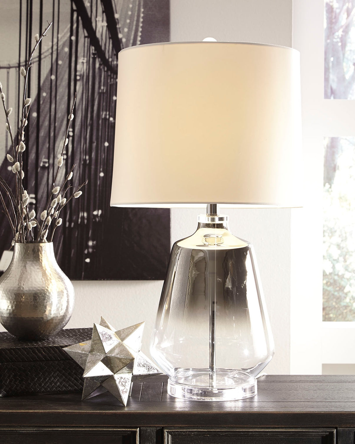 A2Z Furniture - Ashley Furniture - Jaslyn Lighting - Table Lamp (Set of 2) / Silver Finish - L430414X2