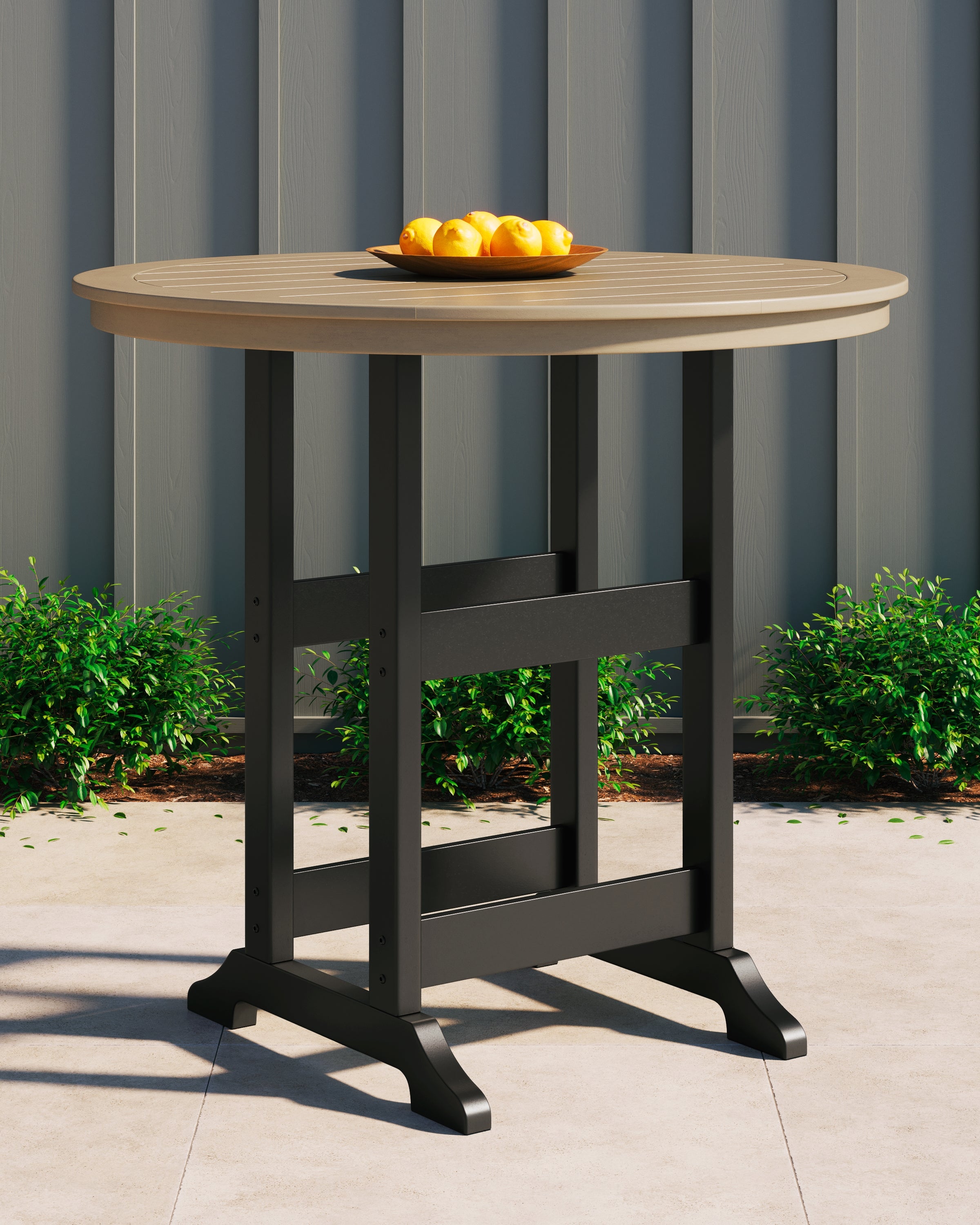 A2Z Furniture - Ashley Furniture - Fairen Trail Outdoor - Round Bar Table w/UMB OPT / Black/Driftwood - P211-613