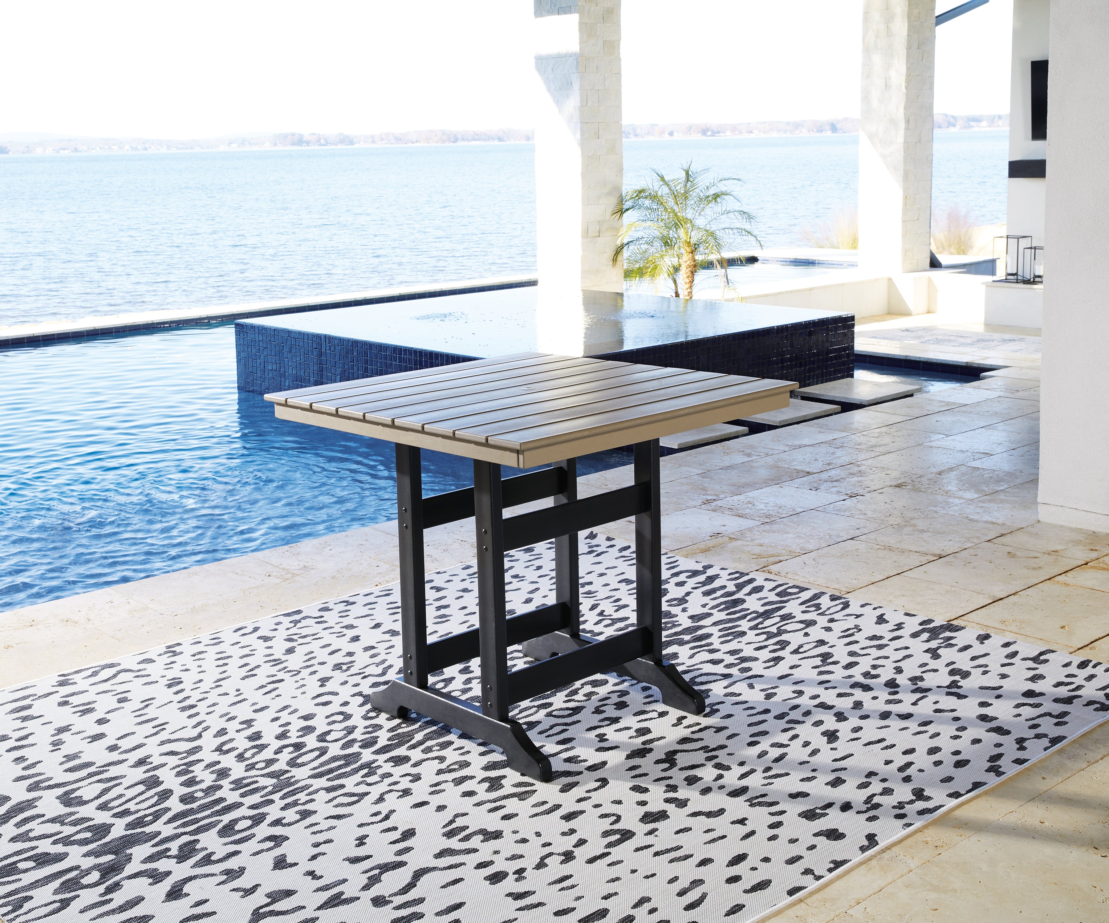 A2Z Furniture - Ashley Furniture - Fairen Trail Outdoor - Square Counter TBL w/UMB OPT / Black/Driftwood - P211-632