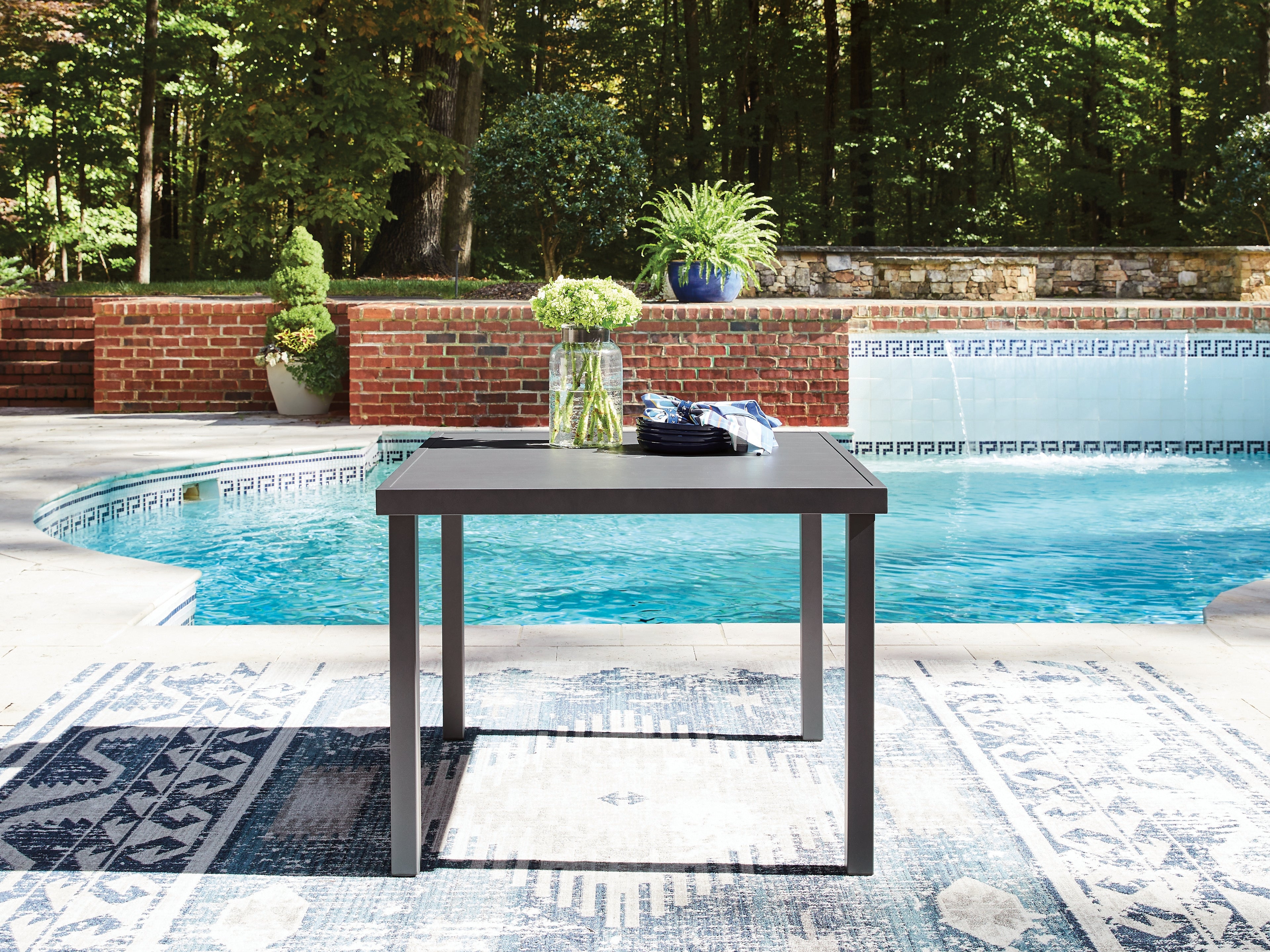 A2Z Furniture - Ashley Furniture - Rocky Creek Outdoor - Square Dining Table w/UMB OPT / Gray - PCP326-615