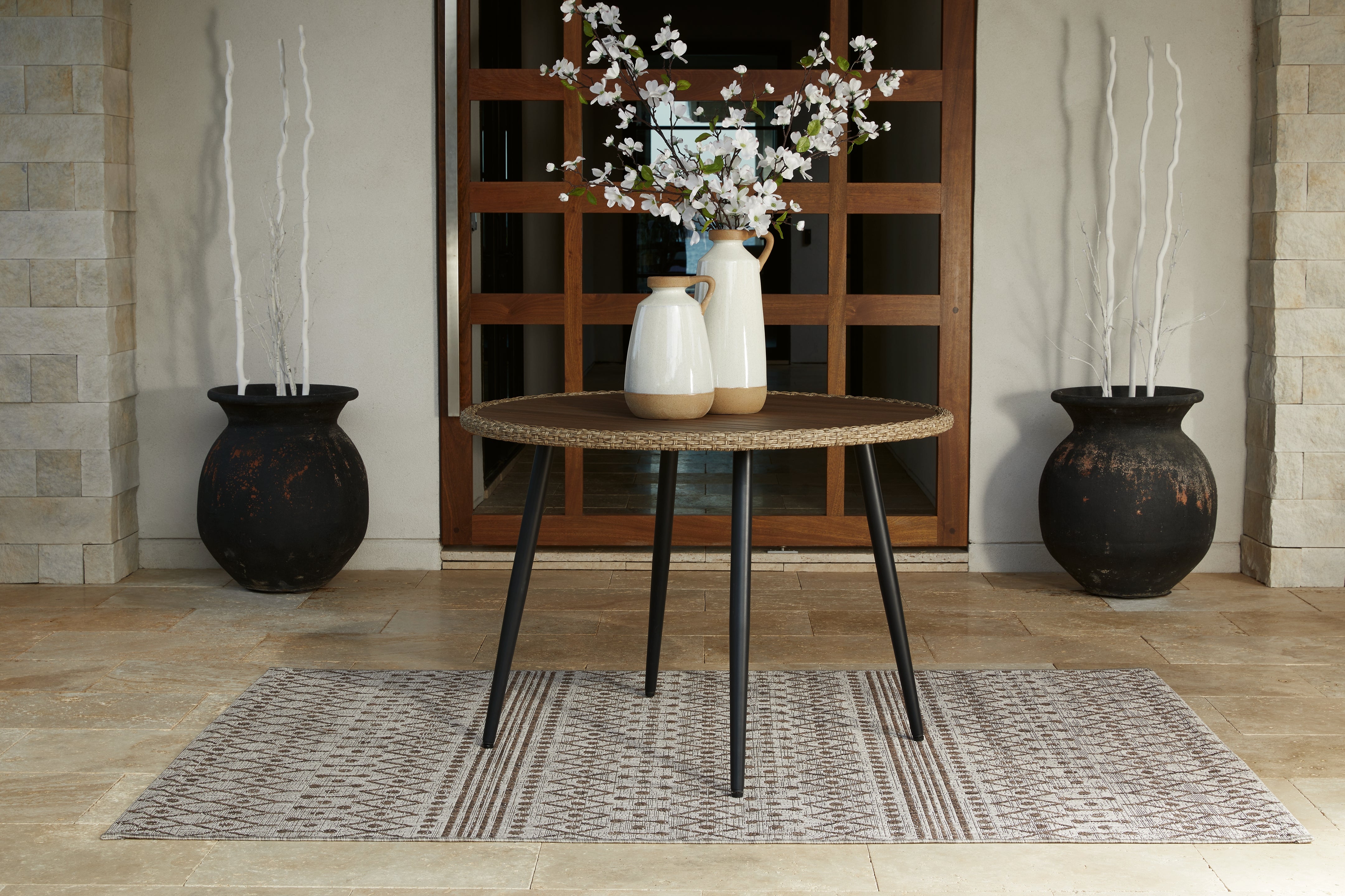 A2Z Furniture - Ashley Furniture - Amaris Outdoor - Round Dining Table / Brown/Black - P369-615