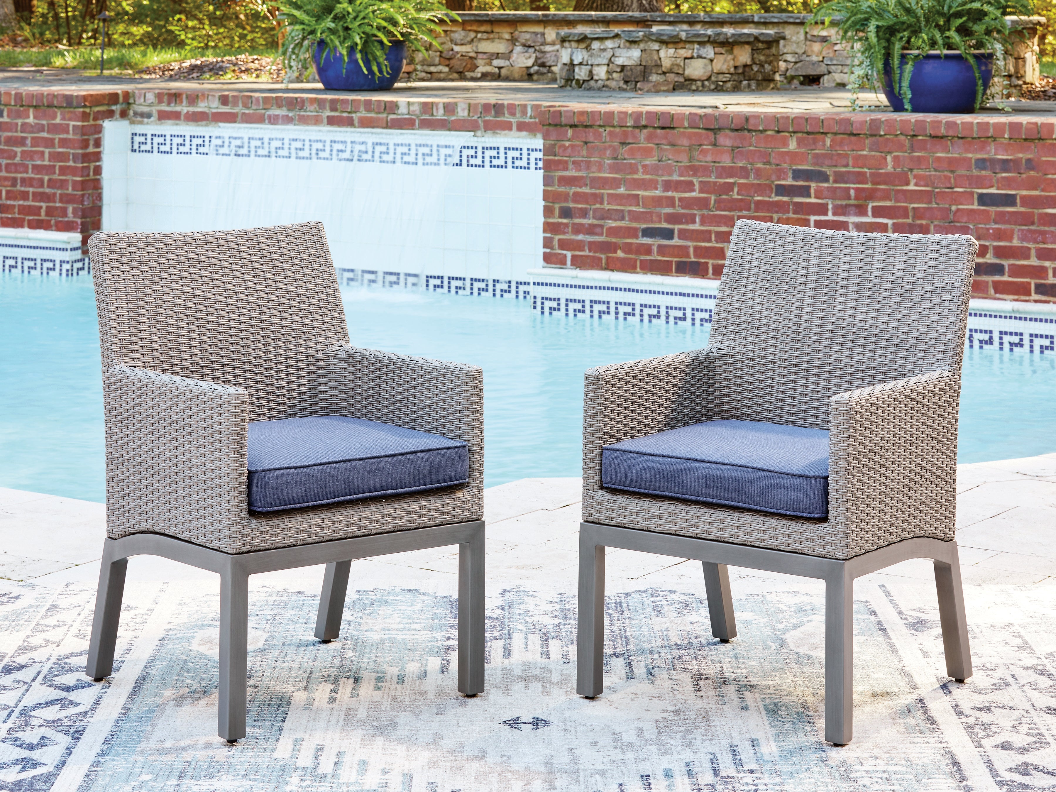 A2Z Furniture - Ashley Furniture - Half Moon Beach Outdoor - Arm Chair With Cushion (Set of 2) / Blue/Gray - PCP418-601A