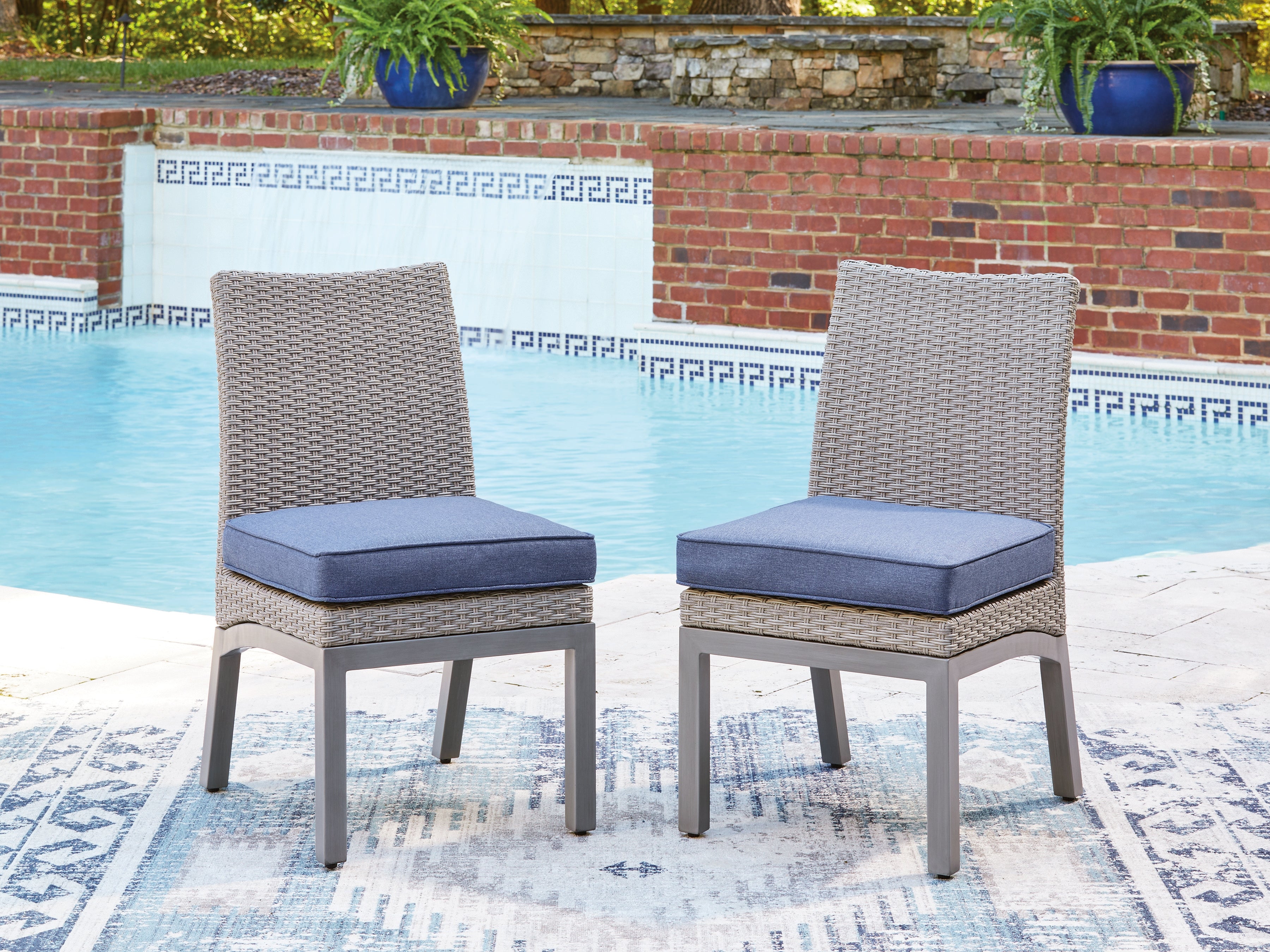 A2Z Furniture - Ashley Furniture - Half Moon Beach Outdoor - Side Chair with Cushion (Set of 2) / Blue/Gray - PCP418-601