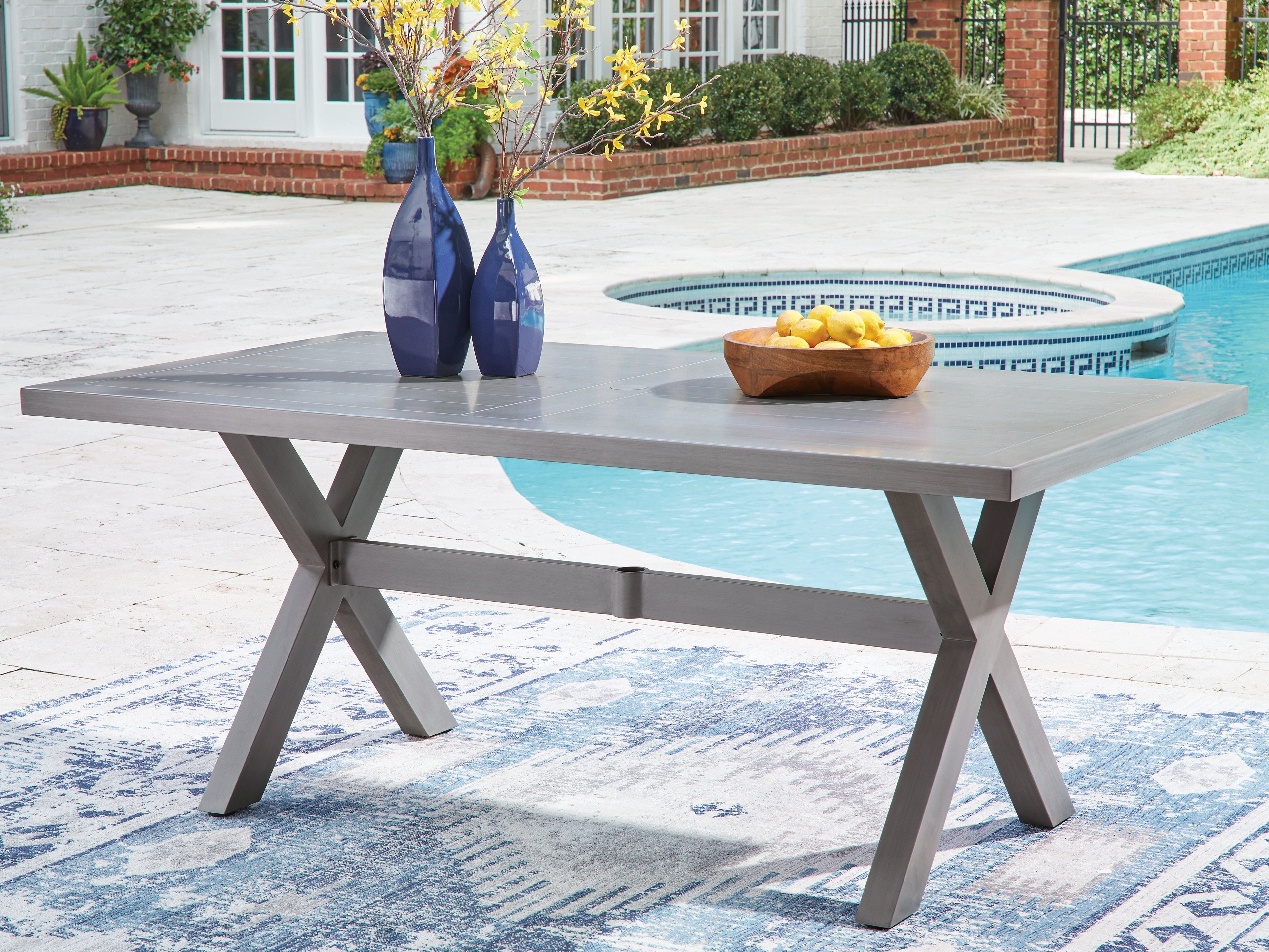 A2Z Furniture - Ashley Furniture - Half Moon Beach Outdoor - RECT Dining Table w/UMB OPT / Gray - PCP418-625