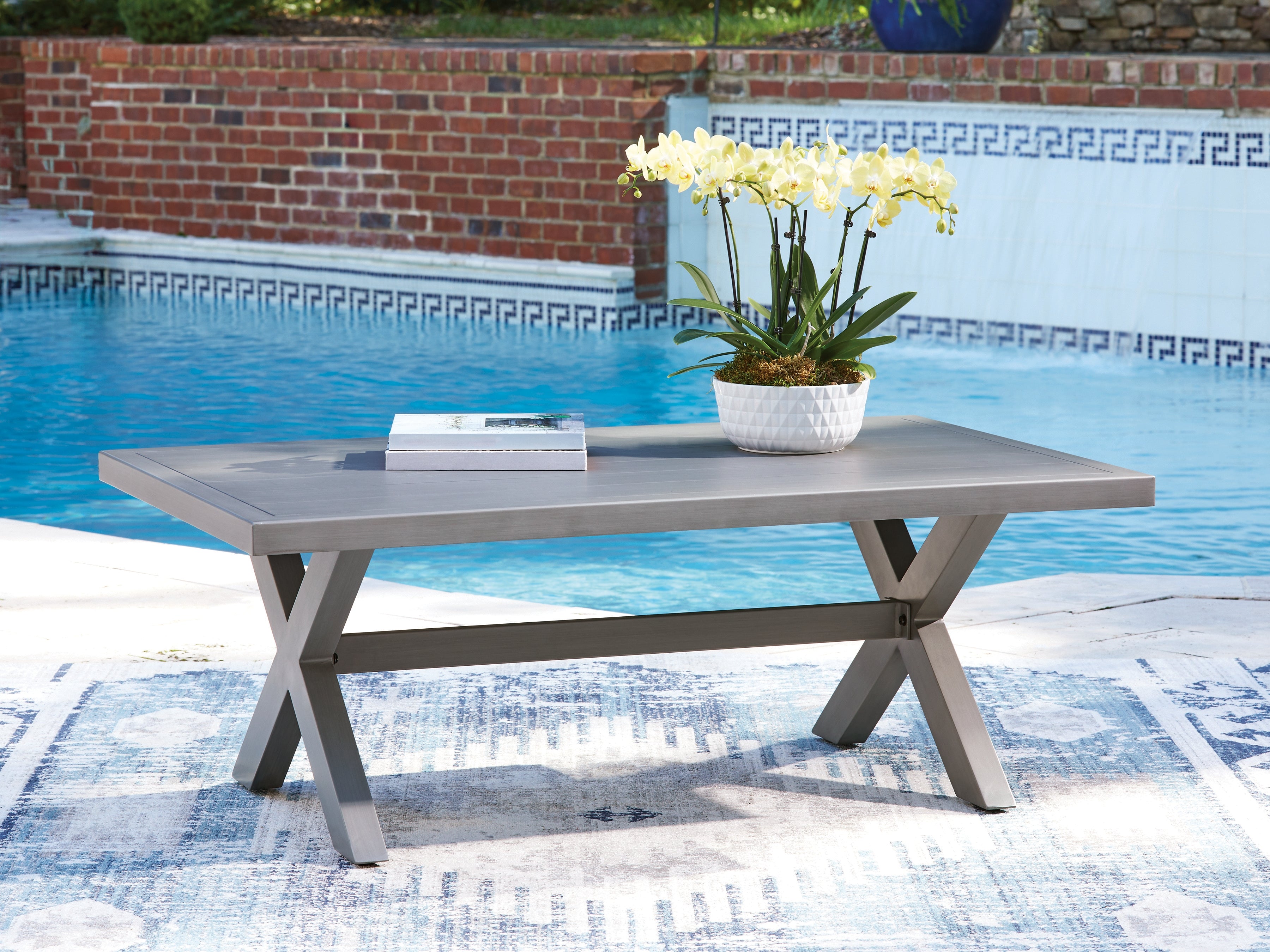 A2Z Furniture - Ashley Furniture - Half Moon Beach Outdoor - Rectangular Cocktail Table / Gray - PCP418-701