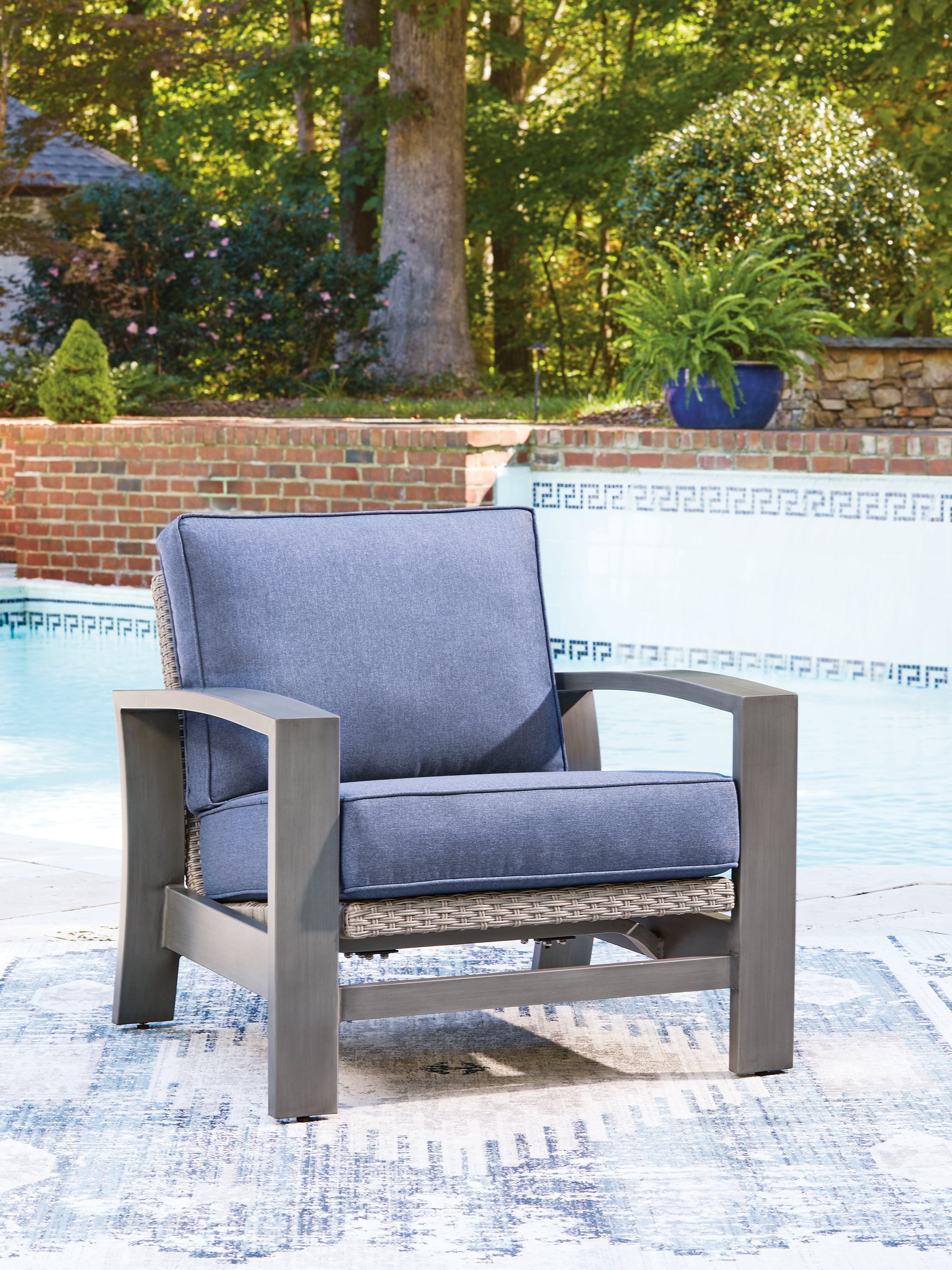 A2Z Furniture - Ashley Furniture - Half Moon Beach Outdoor - Spring Lounge Chair / Blue/Gray - PCP418-820