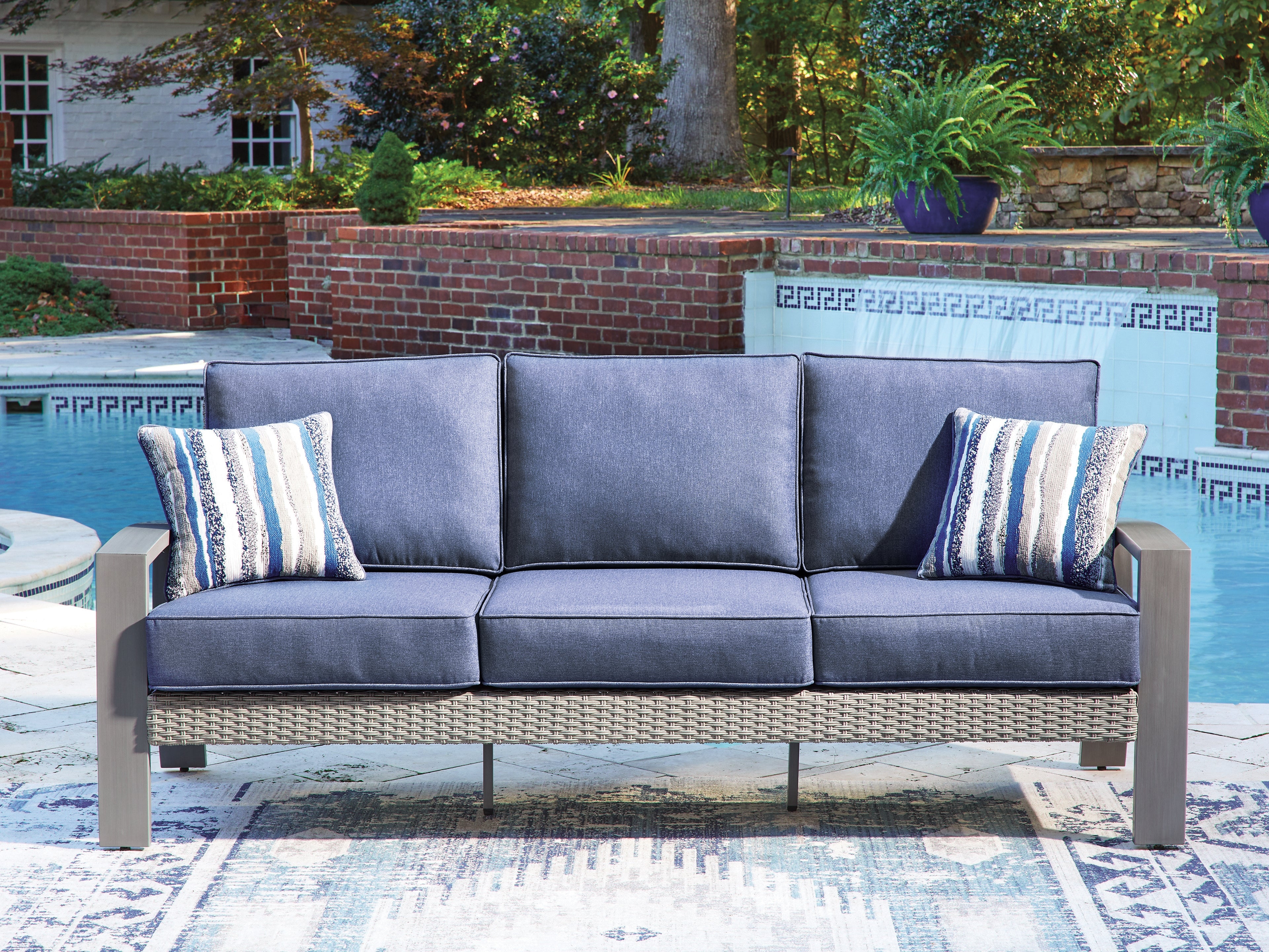 A2Z Furniture - Ashley Furniture - Half Moon Beach Outdoor - Sofa with Cushion / Blue/Gray - PCP418-838