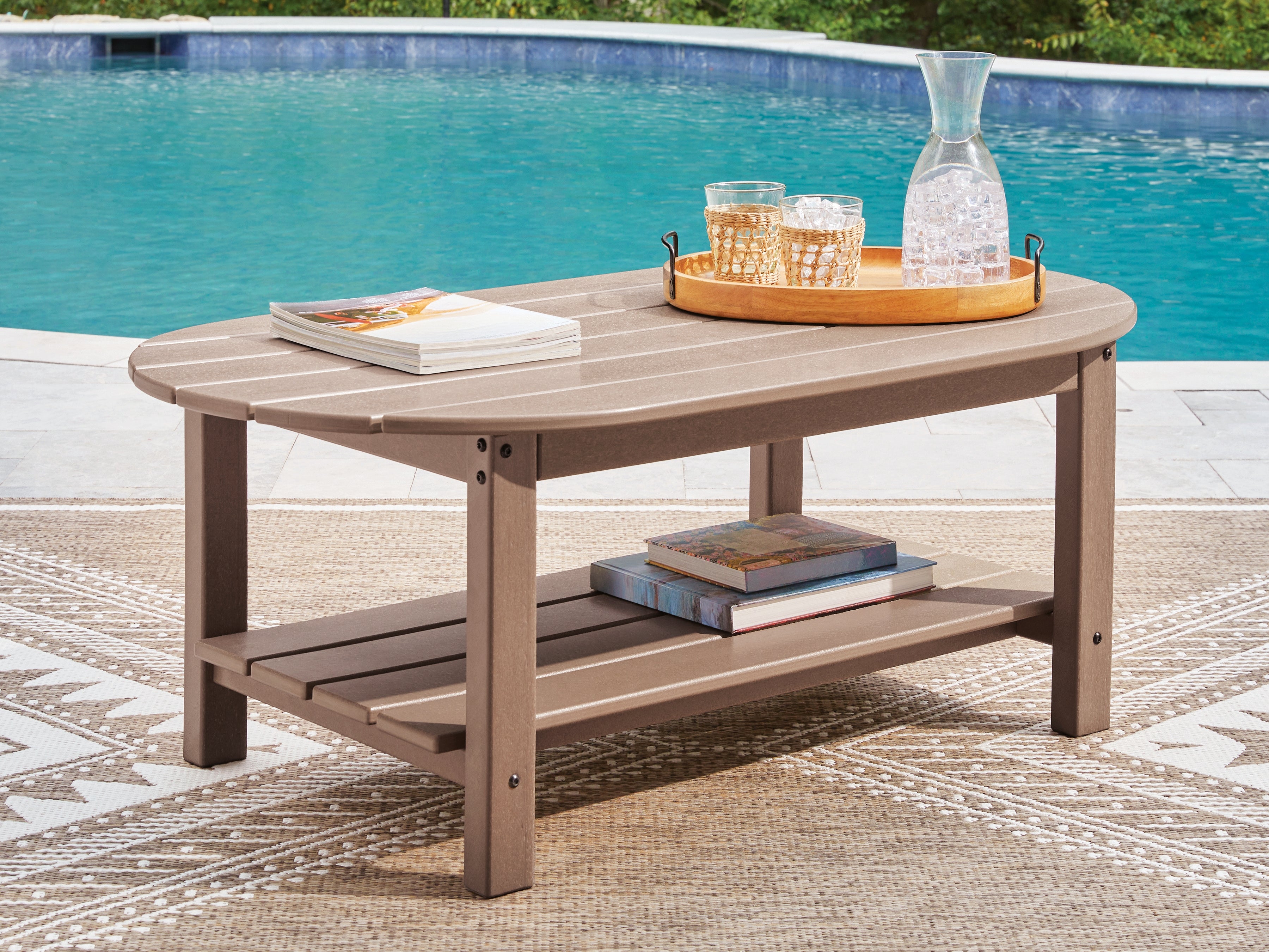 A2Z Furniture - Ashley Furniture - Grover Beach Outdoor - Oval Cocktail Table / Driftwood - PCP422-700