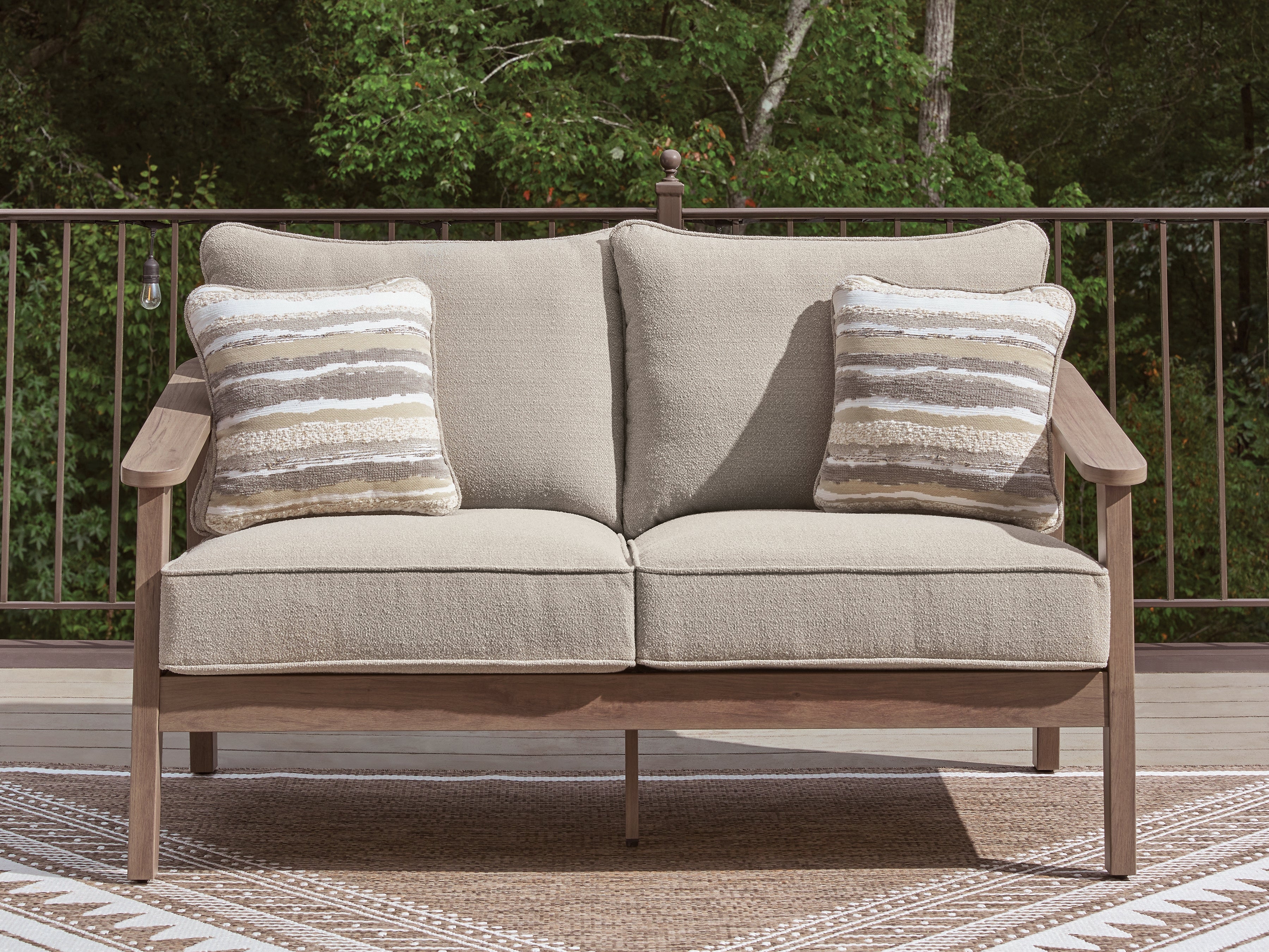 A2Z Furniture - Ashley Furniture - Harmony Headlands Outdoor - Loveseat w/Cushion / Natural/Gray - PCP428-835