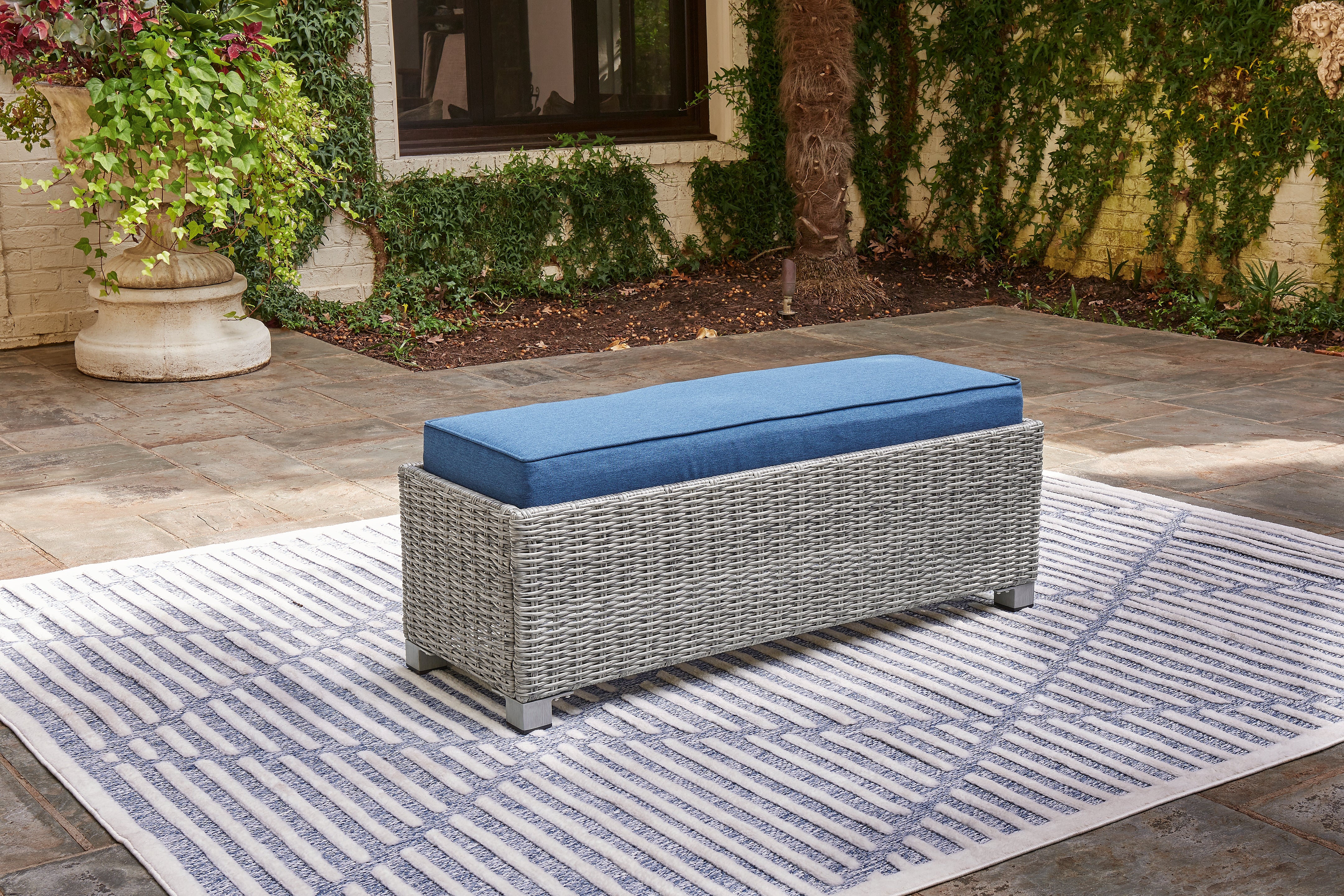 A2Z Furniture - Ashley Furniture - Naples Beach Outdoor - Bench with Cushion / Light Gray - P439-600