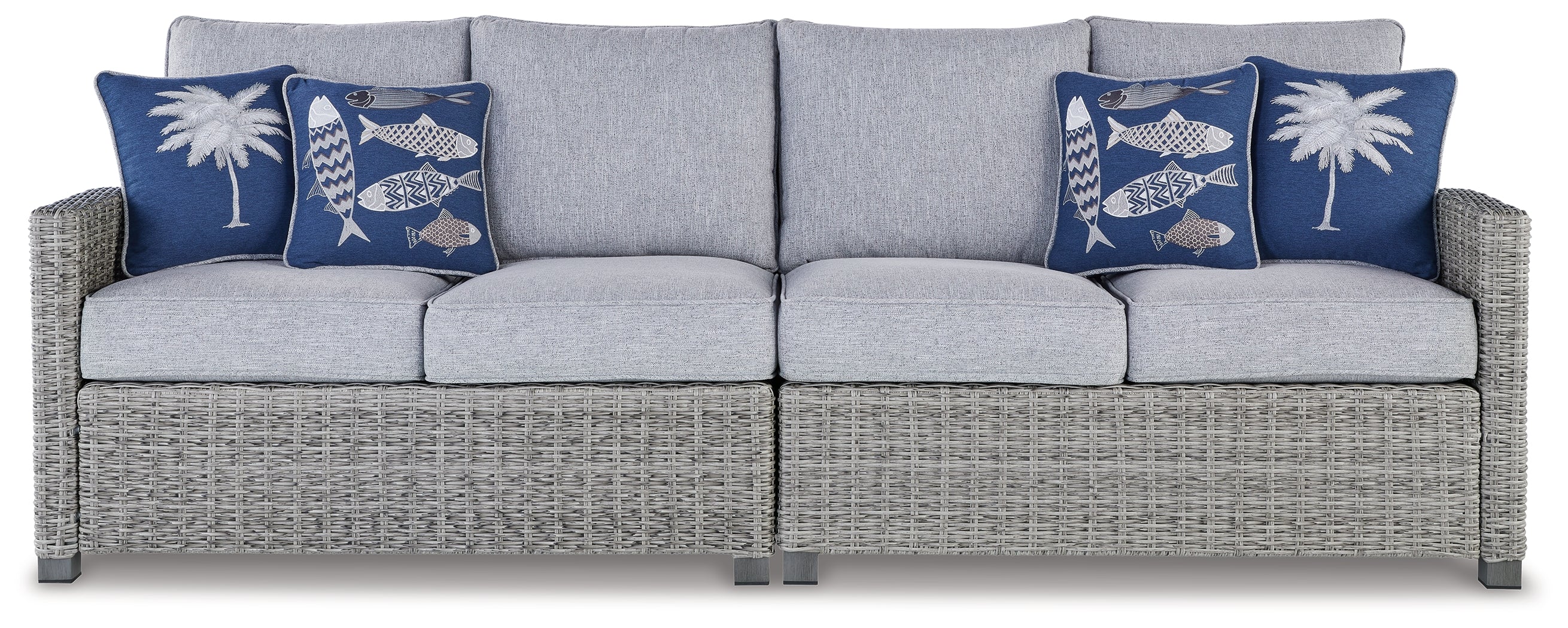 A2Z Furniture - Ashley Furniture - Naples Beach Outdoor - RAF/LAF Loveseat w/CUSH (Set of 2) / Light Gray - P439-854
