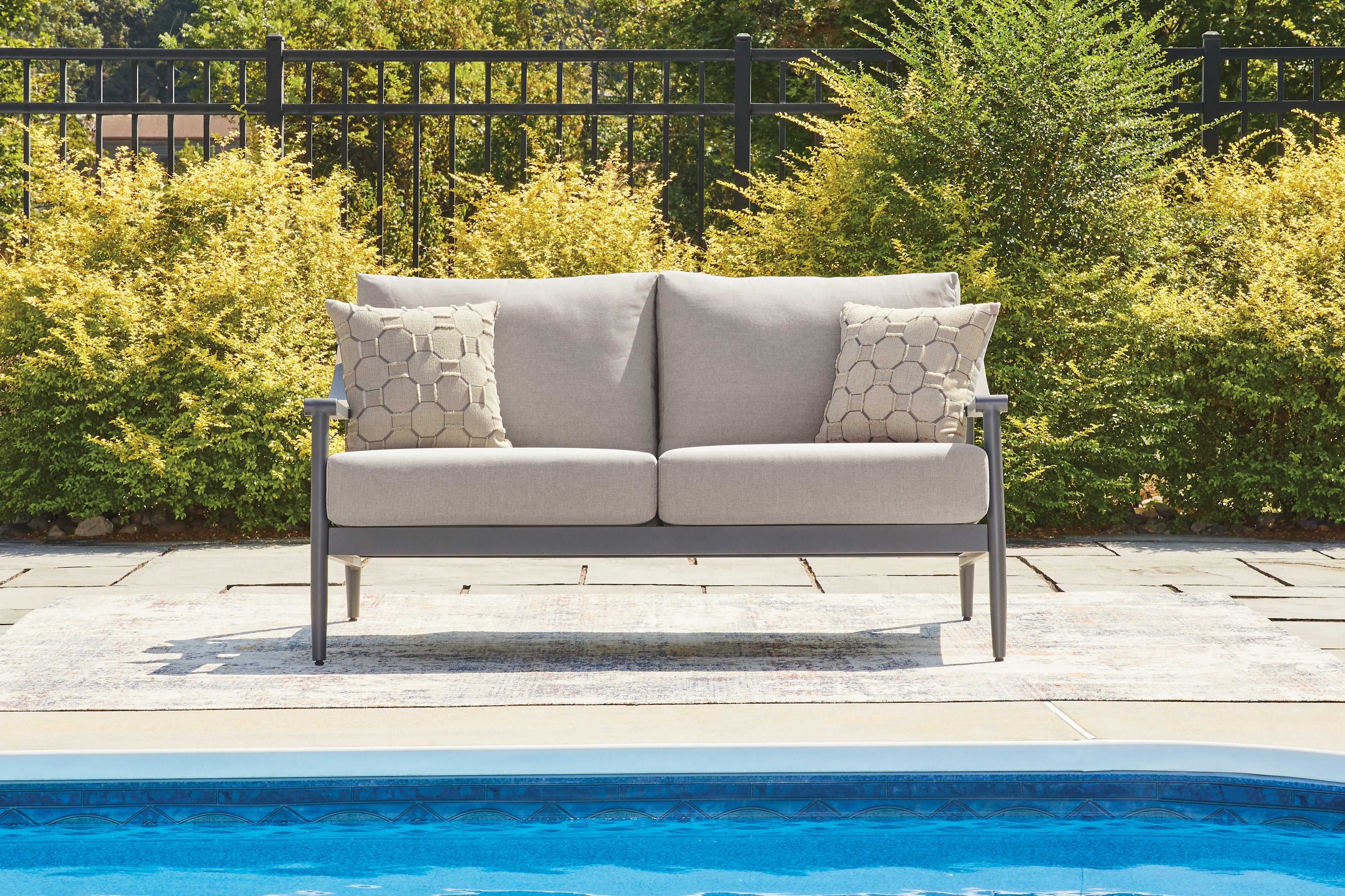 A2Z Furniture - Ashley Furniture - Ocean Beach Outdoor - Loveseat w/Cushion / Gray - PCP510-835