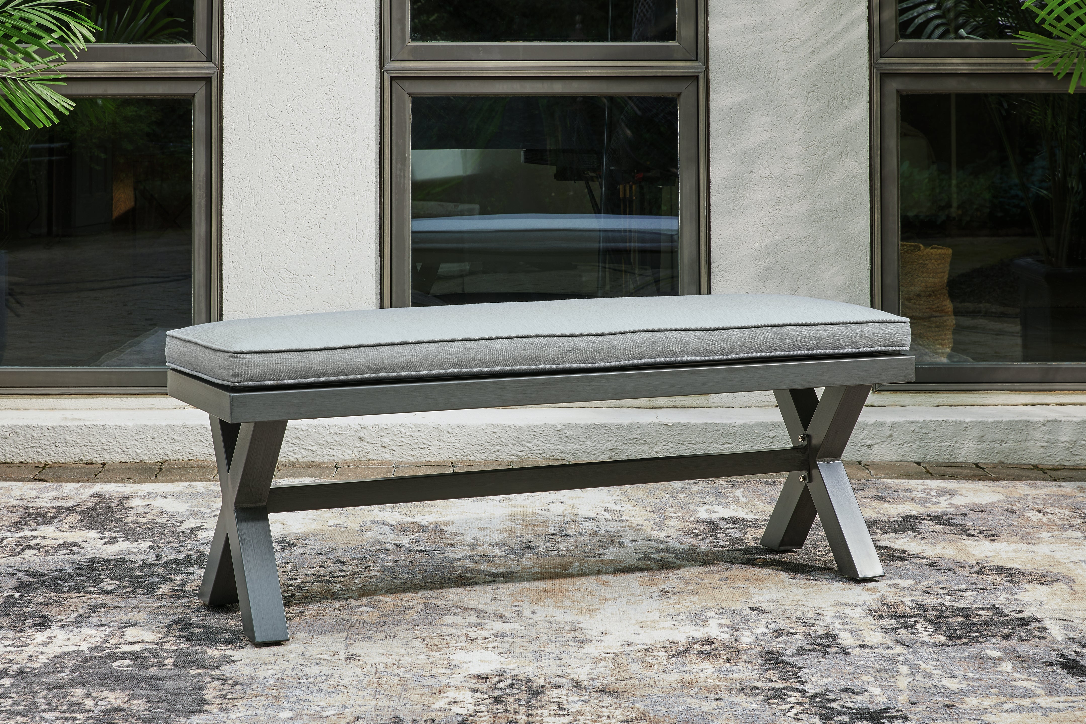 A2Z Furniture - Ashley Furniture - Elite Park Outdoor - Bench with Cushion / Gray - P518-600