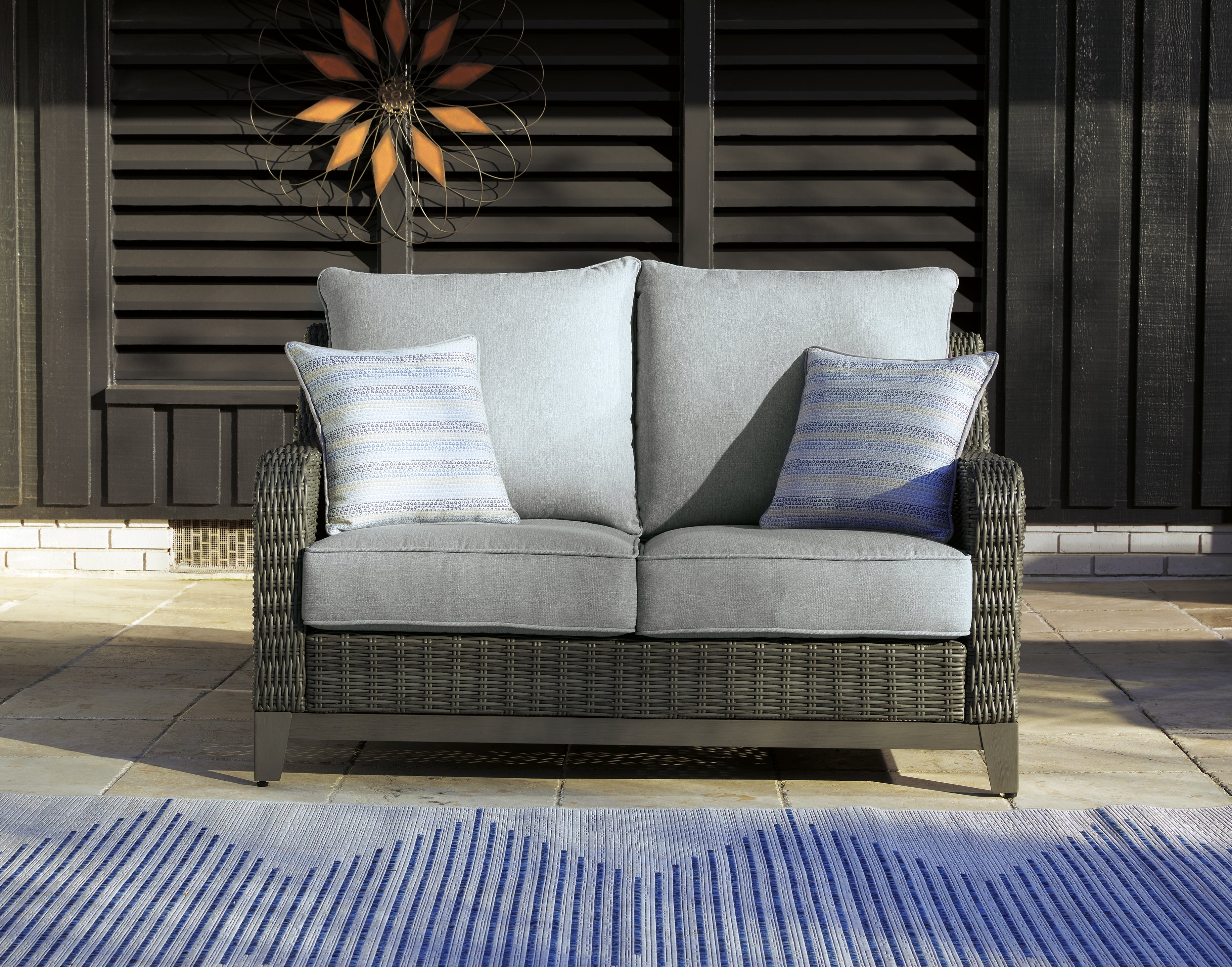 A2Z Furniture - Ashley Furniture - Elite Park Outdoor - Loveseat w/Cushion / Gray - P518-835