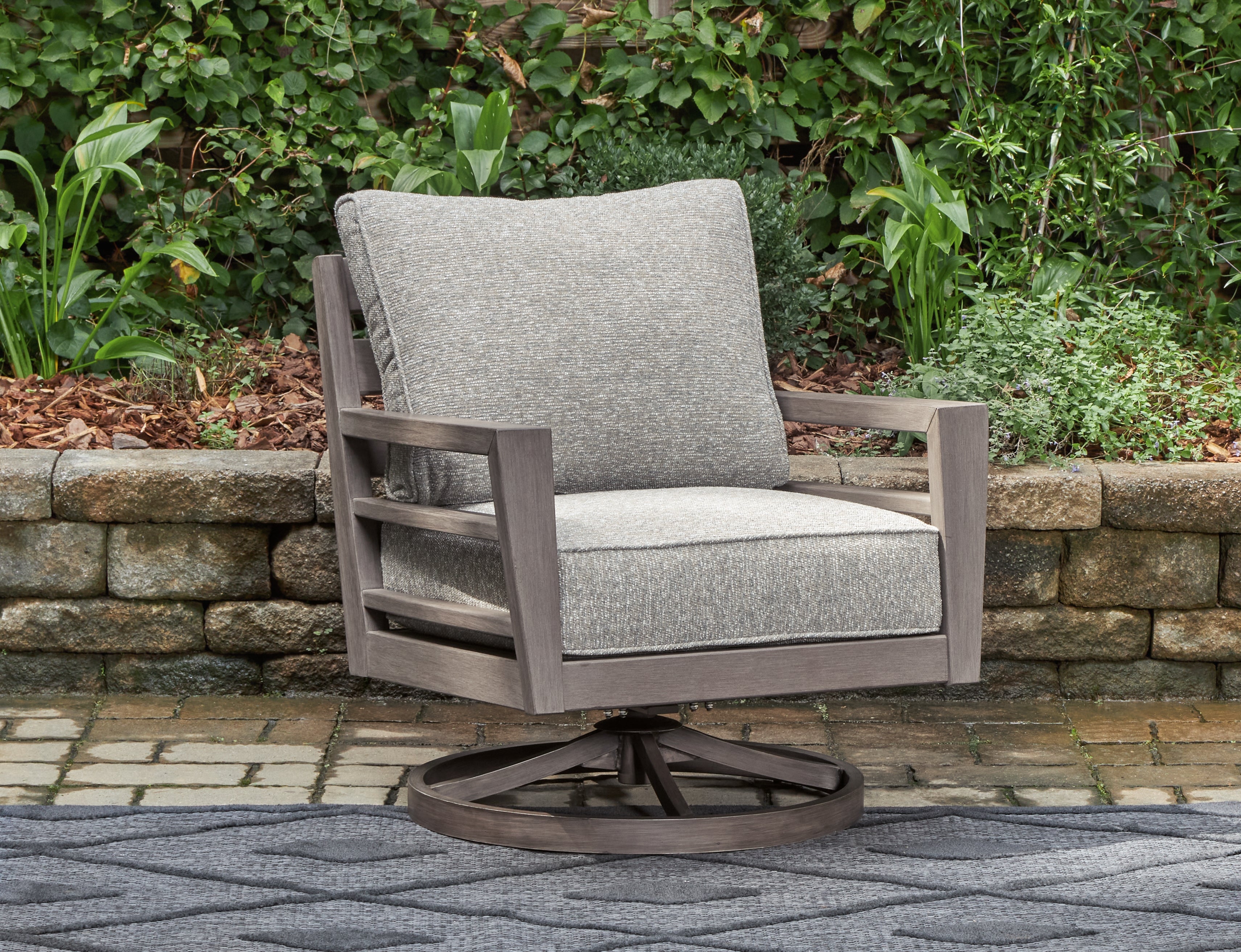 A2Z Furniture - Ashley Furniture - Hillside Barn Outdoor - Swivel Lounge w/ Cushion / Gray/Brown - P564-821
