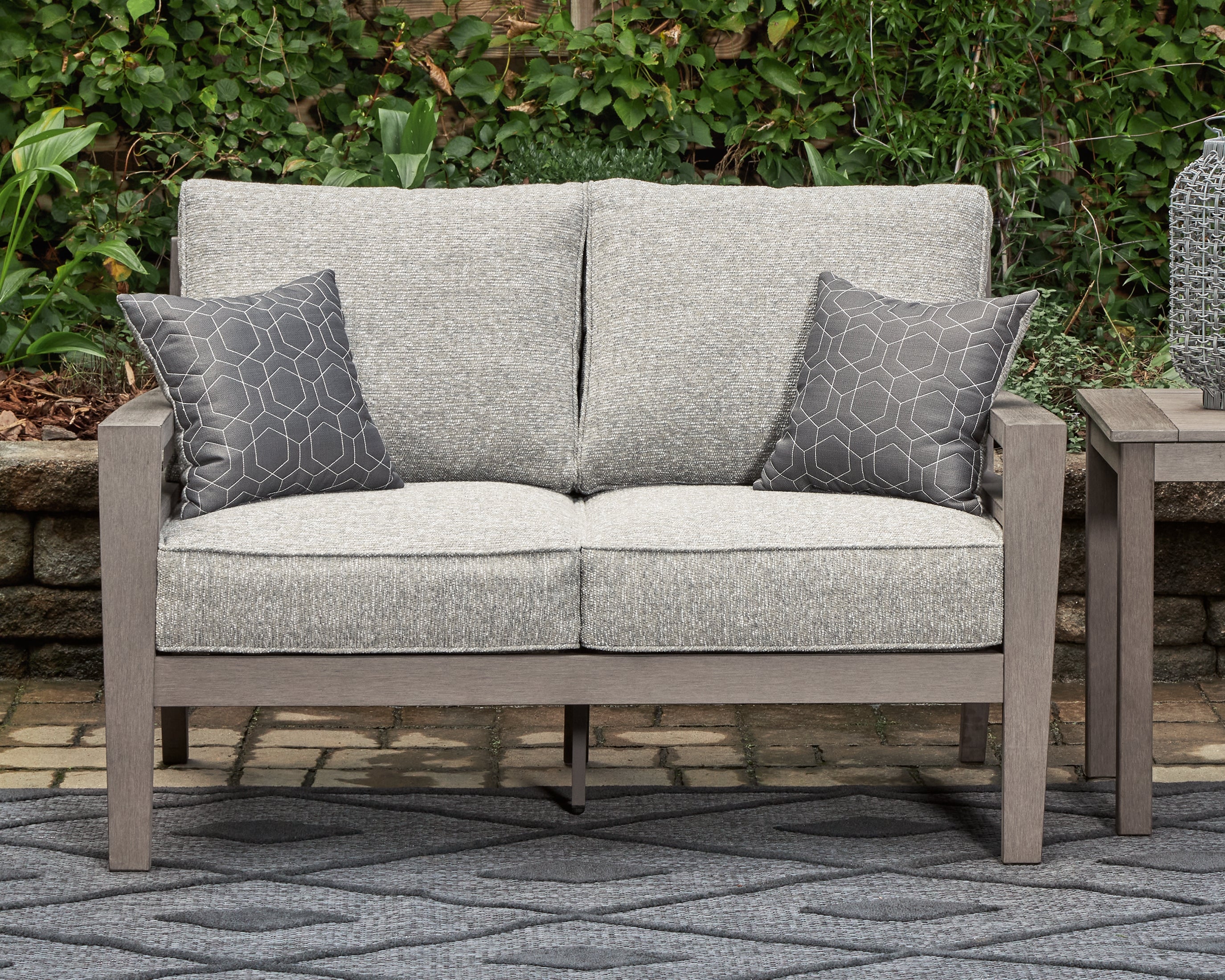 A2Z Furniture - Ashley Furniture - Hillside Barn Outdoor - Loveseat w/Cushion / Gray/Brown - P564-835