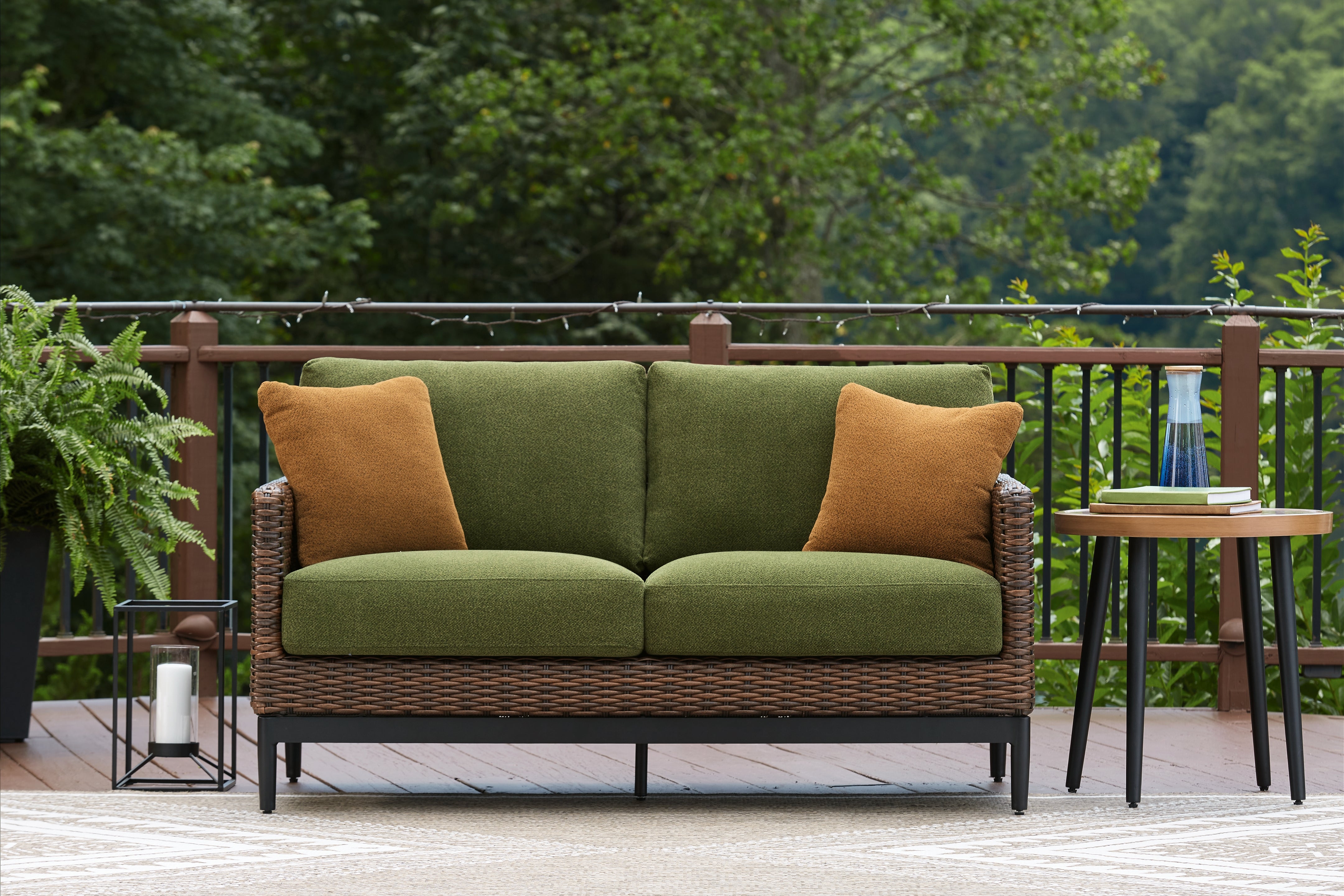 A2Z Furniture - Ashley Furniture - Horizon Hall Outdoor - Loveseat w/Cushion / Brown/Green - P572-835