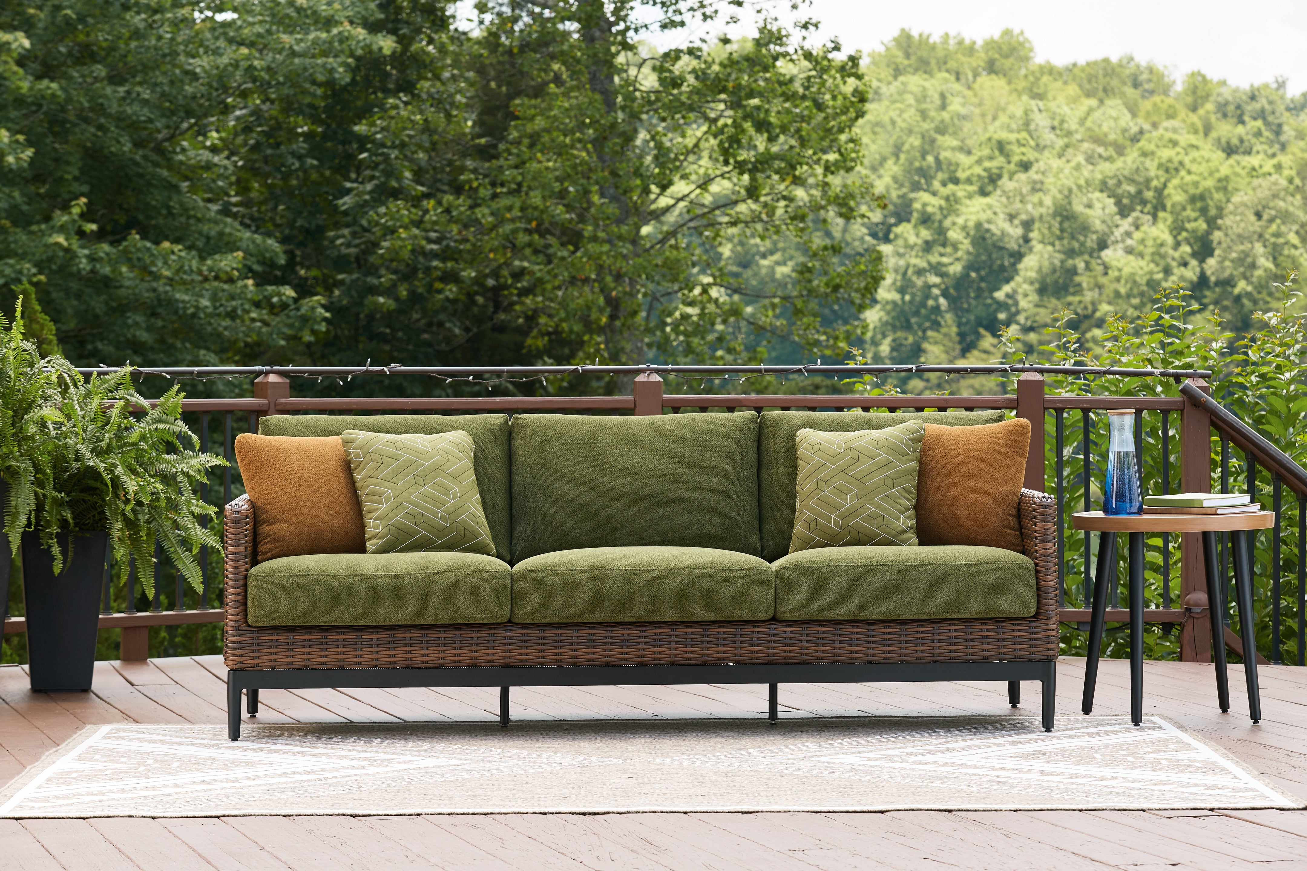 A2Z Furniture - Ashley Furniture - Horizon Hall Outdoor - Sofa with Cushion / Brown/Green - P572-838