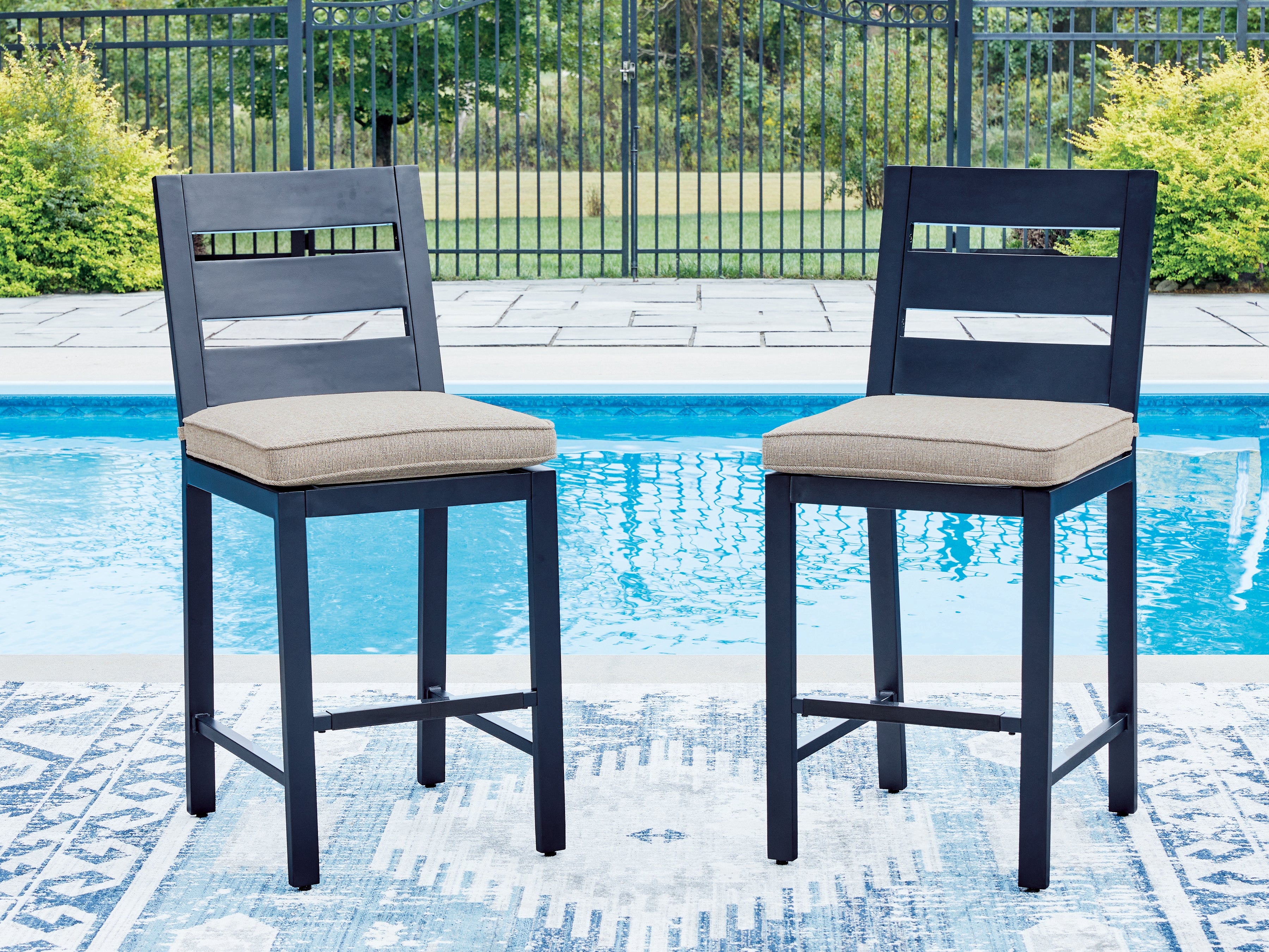 A2Z Furniture - Ashley Furniture - East Beach Outdoor - Barstool (Set of 2) / Navy Blue - PCP587-124