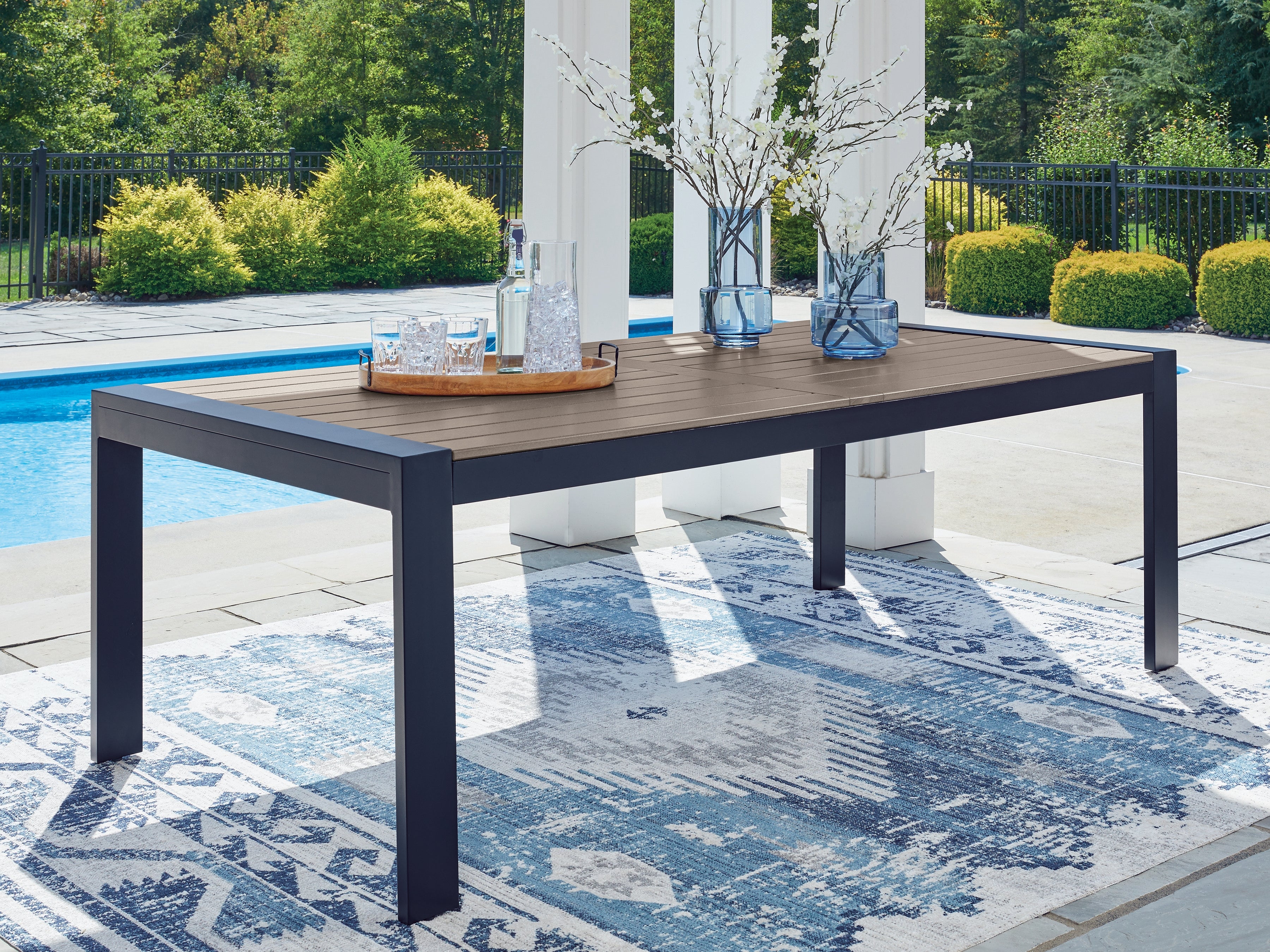 A2Z Furniture - Ashley Furniture - East Beach Outdoor - RECT Dining Table w/UMB OPT / Navy Blue/Driftwood - PCP587-625