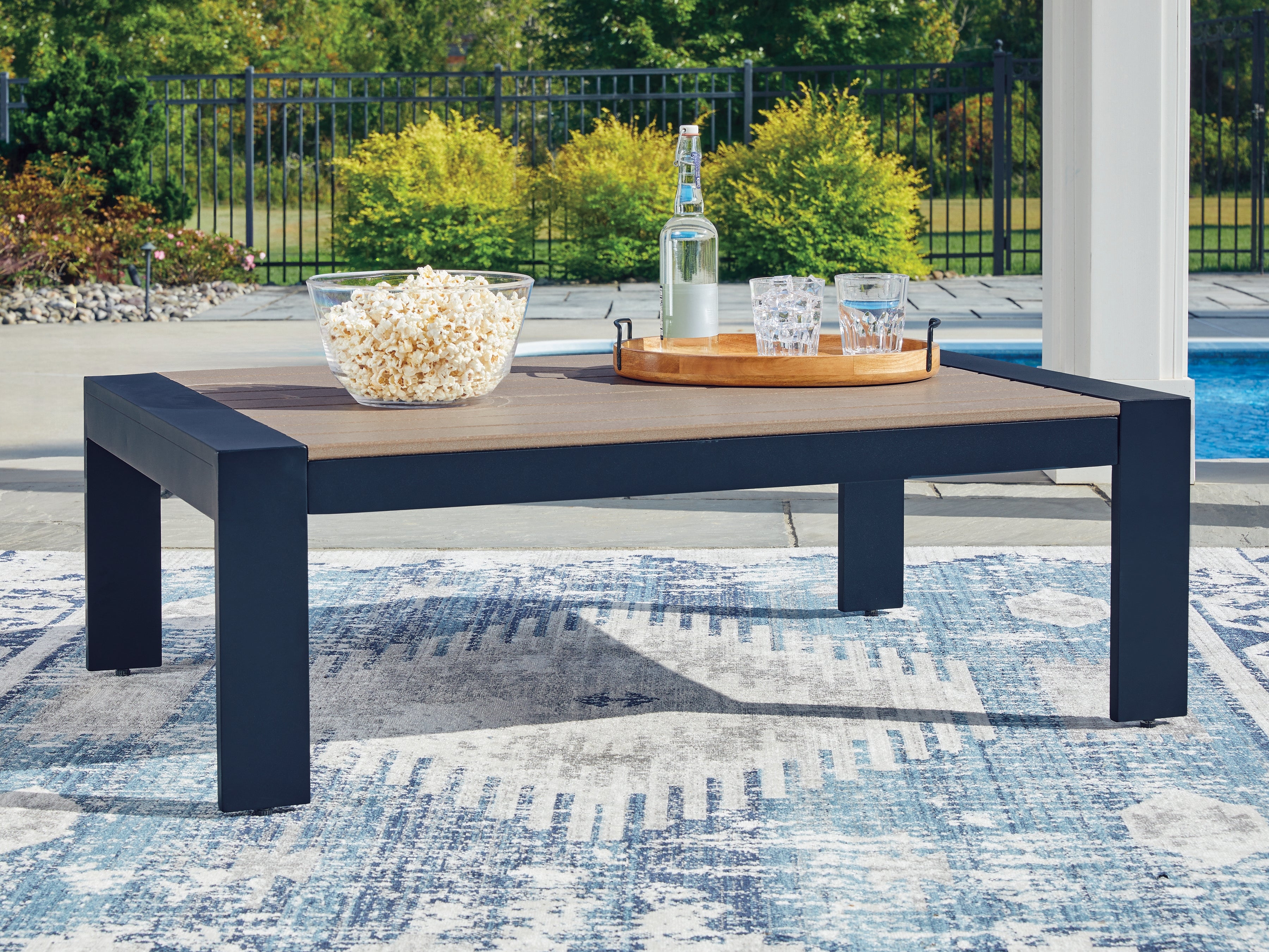 A2Z Furniture - Ashley Furniture - East Beach Outdoor - Rectangular Cocktail Table / Navy Blue/Driftwood - PCP587-701