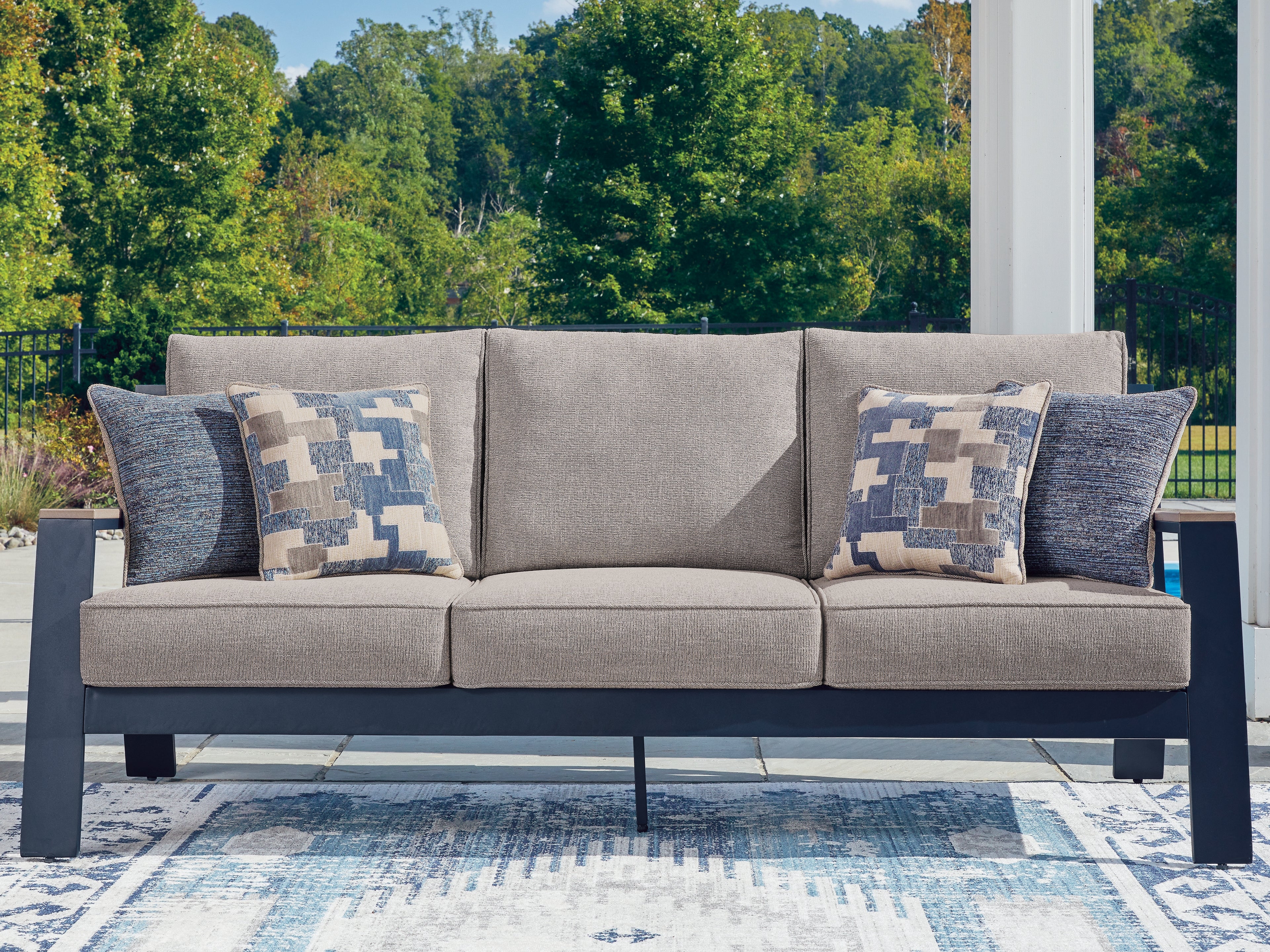 A2Z Furniture - Ashley Furniture - East Beach Outdoor - Sofa with Cushion / Navy Blue/Driftwood - PCP587-838