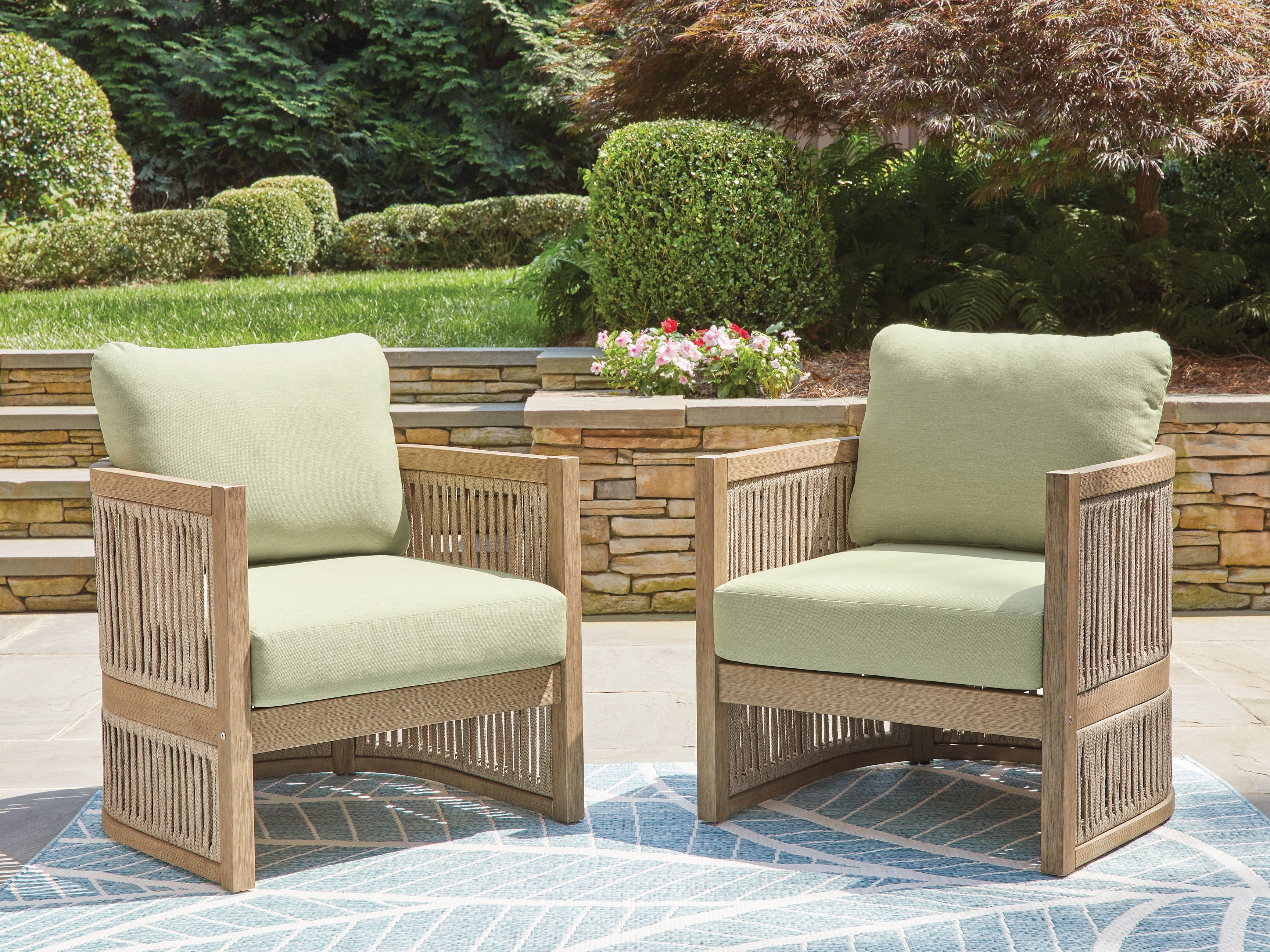 A2Z Furniture - Ashley Furniture - Serena Shores Outdoor - Lounge Chair w/Cushion (Set of 2) / Beige/Green - PCP604-820