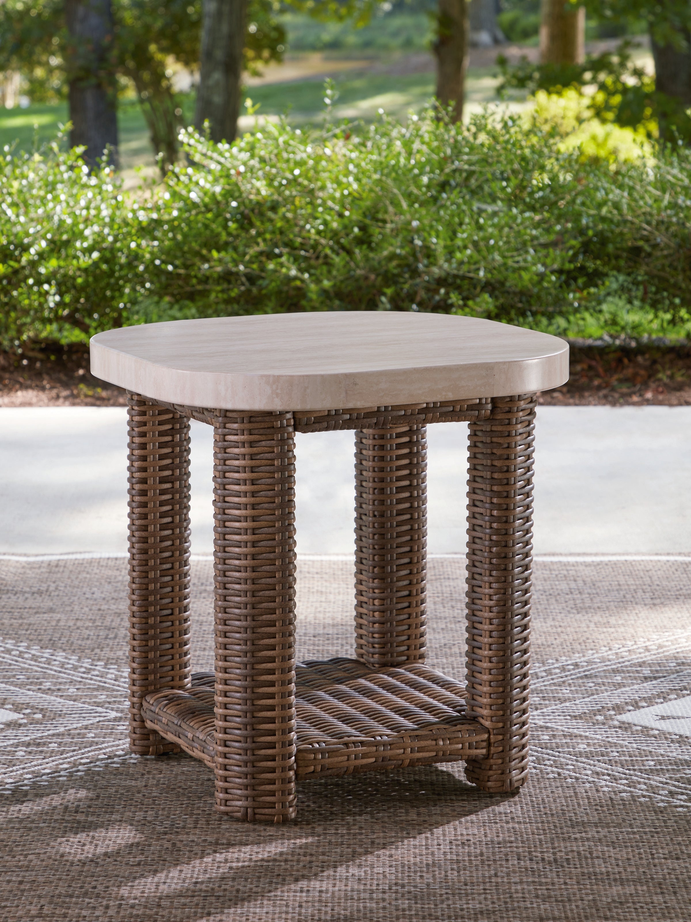 A2Z Furniture - Ashley Furniture - Dolan Creek Outdoor - Square End Table / Beige/Brown - PCP610-702