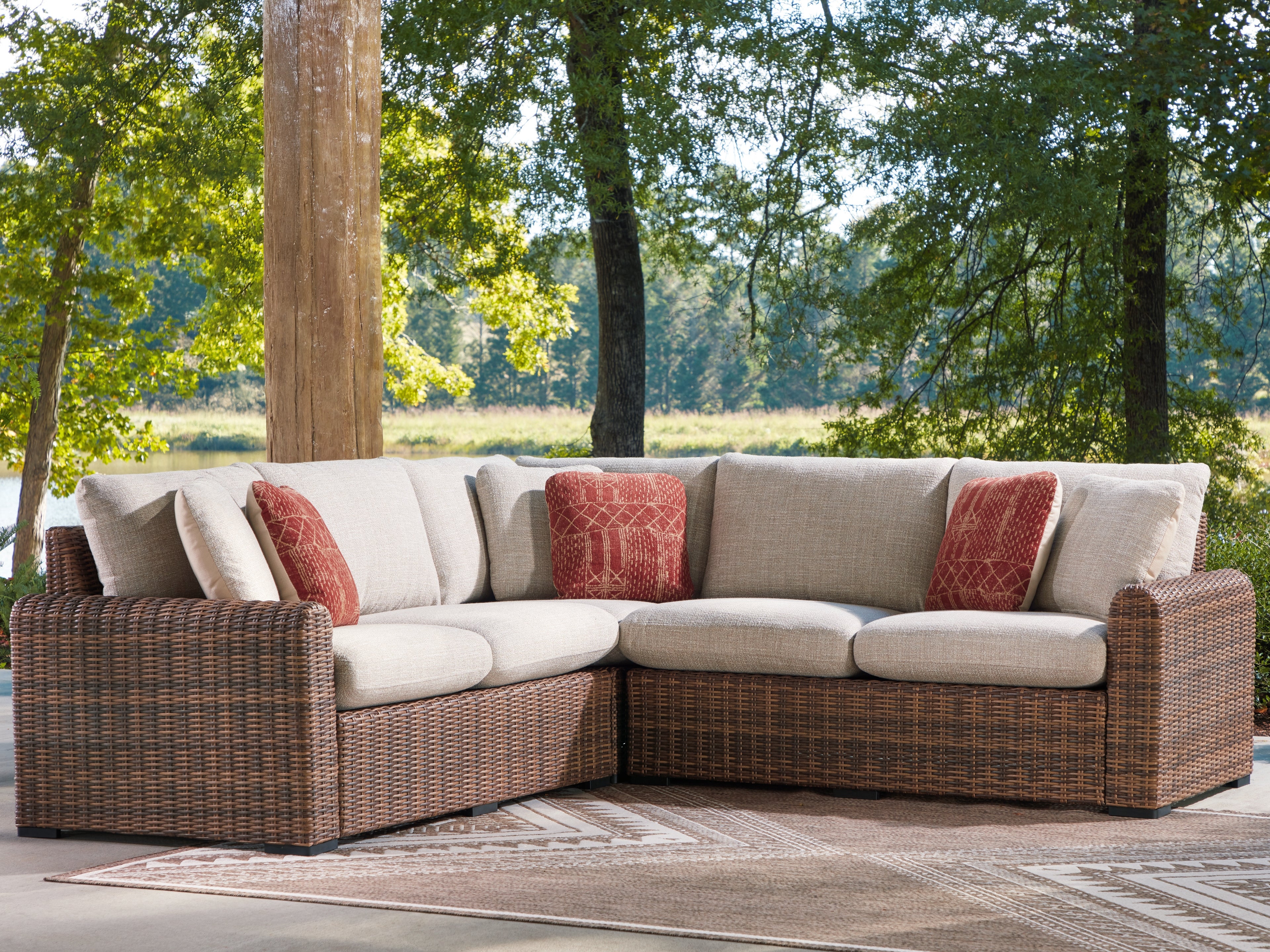 A2Z Furniture - Ashley Furniture - Dolan Creek Outdoor - 3-Piece Outdoor Sectional / Beige/Brown - PCP610P1
