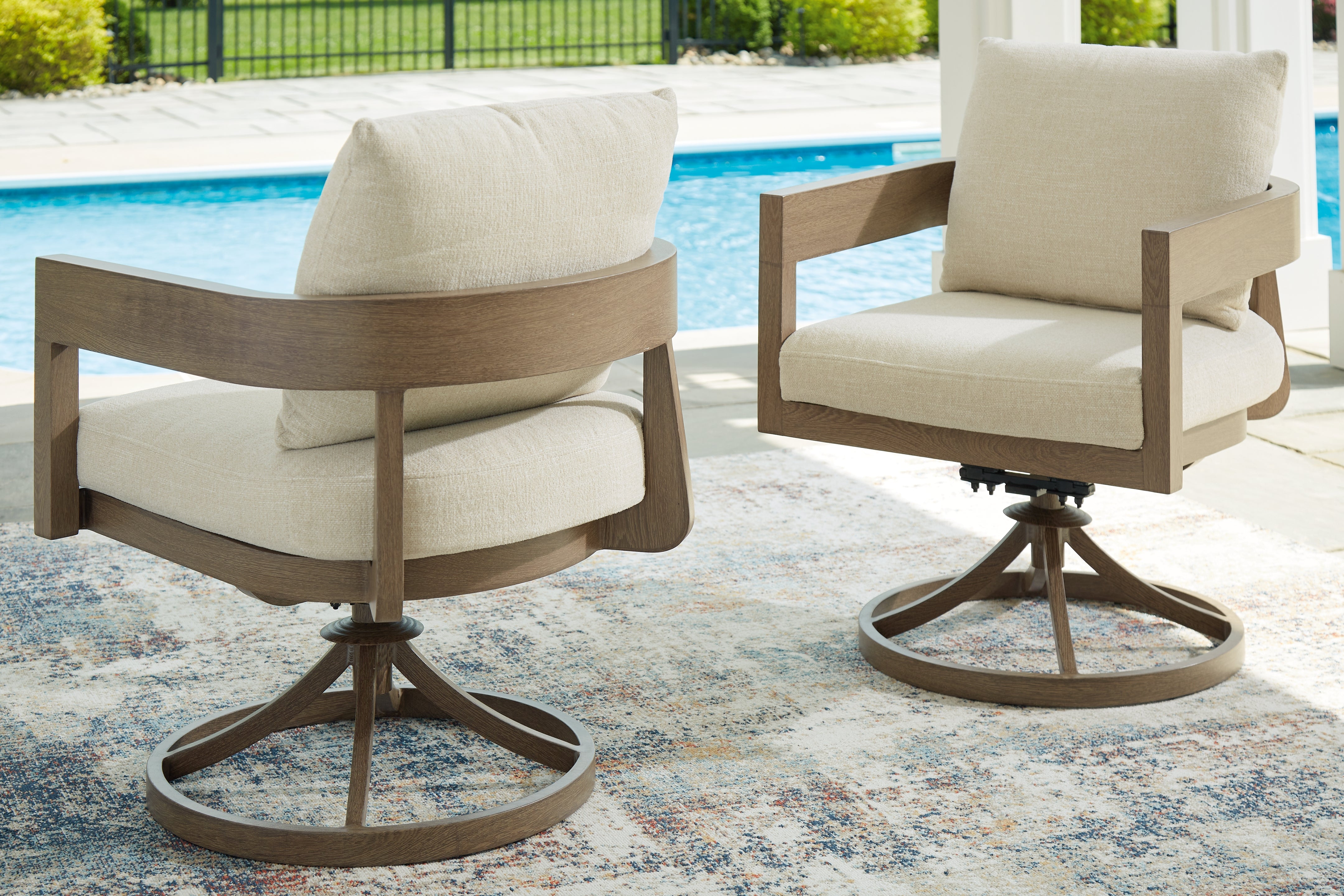 A2Z Furniture - Ashley Furniture - Serene Bay Outdoor - Swivel Chair w/Cushion (Set of 2) / Dark Brown/White - P671-602A