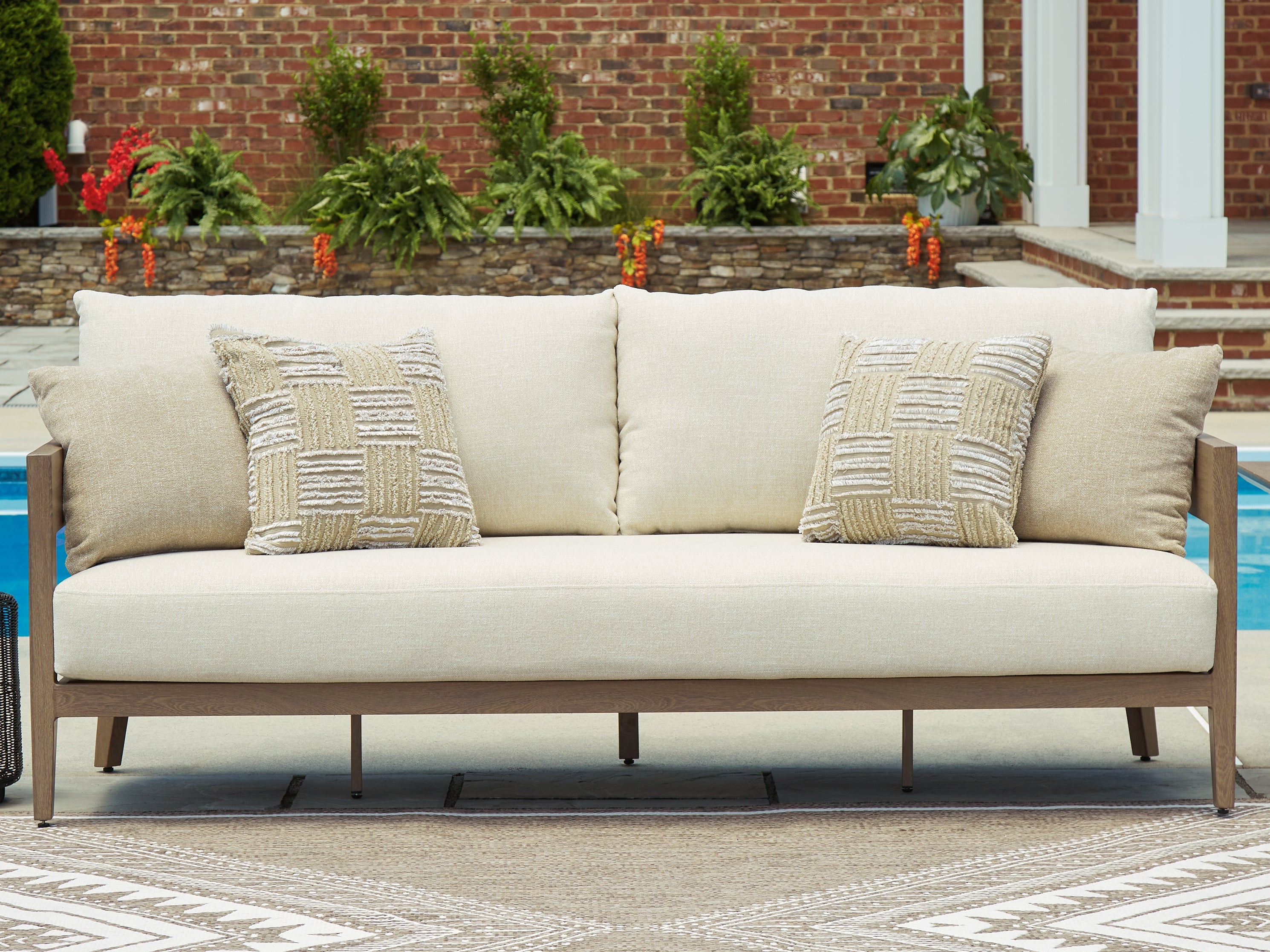 A2Z Furniture - Ashley Furniture - Serene Bay Outdoor - Sofa with Cushion / Dark Brown/White - P671-838