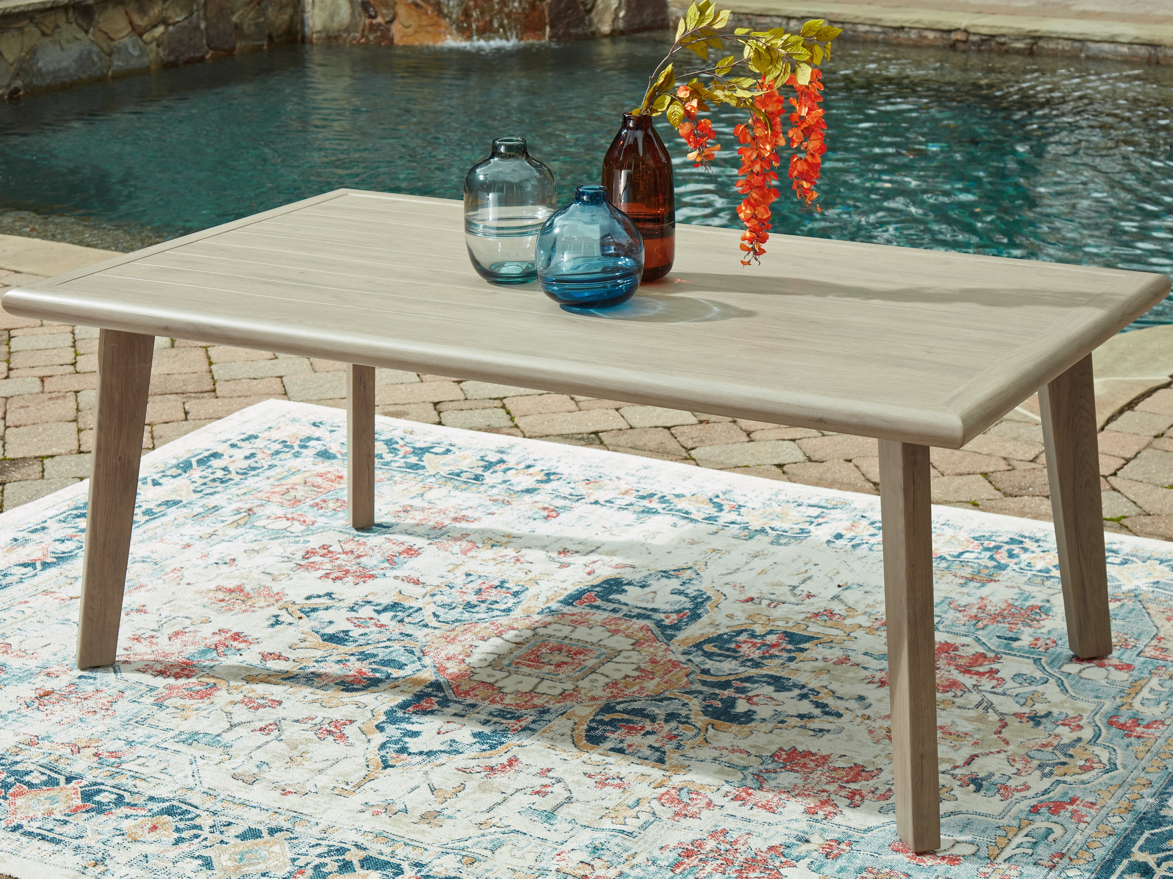 A2Z Furniture - Ashley Furniture - Cliff Trails Outdoor - RECT Dining Table w/UMB OPT / Beige - PCP690-625