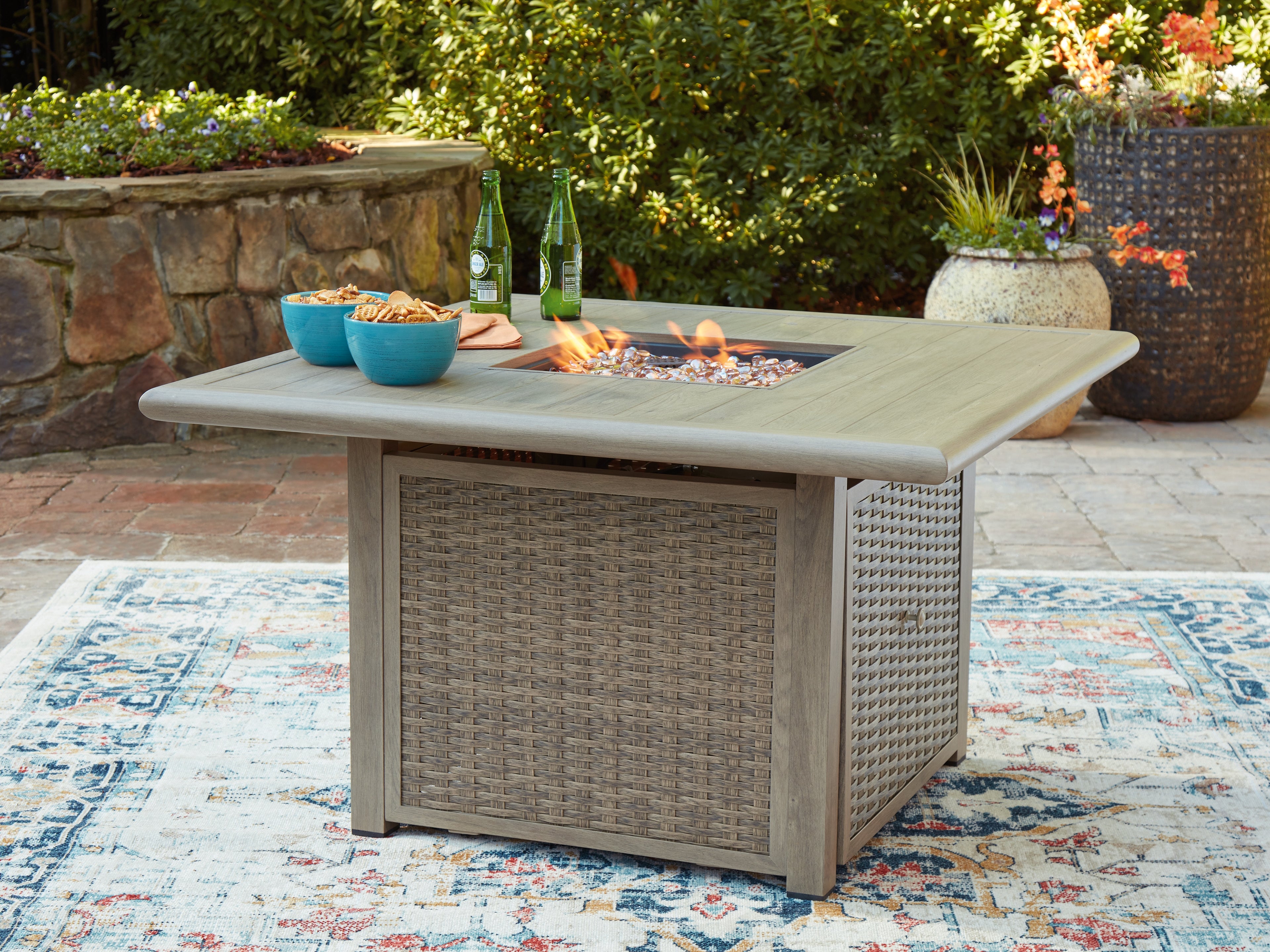 A2Z Furniture - Ashley Furniture - Cliff Trails Outdoor - Square Fire Pit Table / Beige - PCP690-772