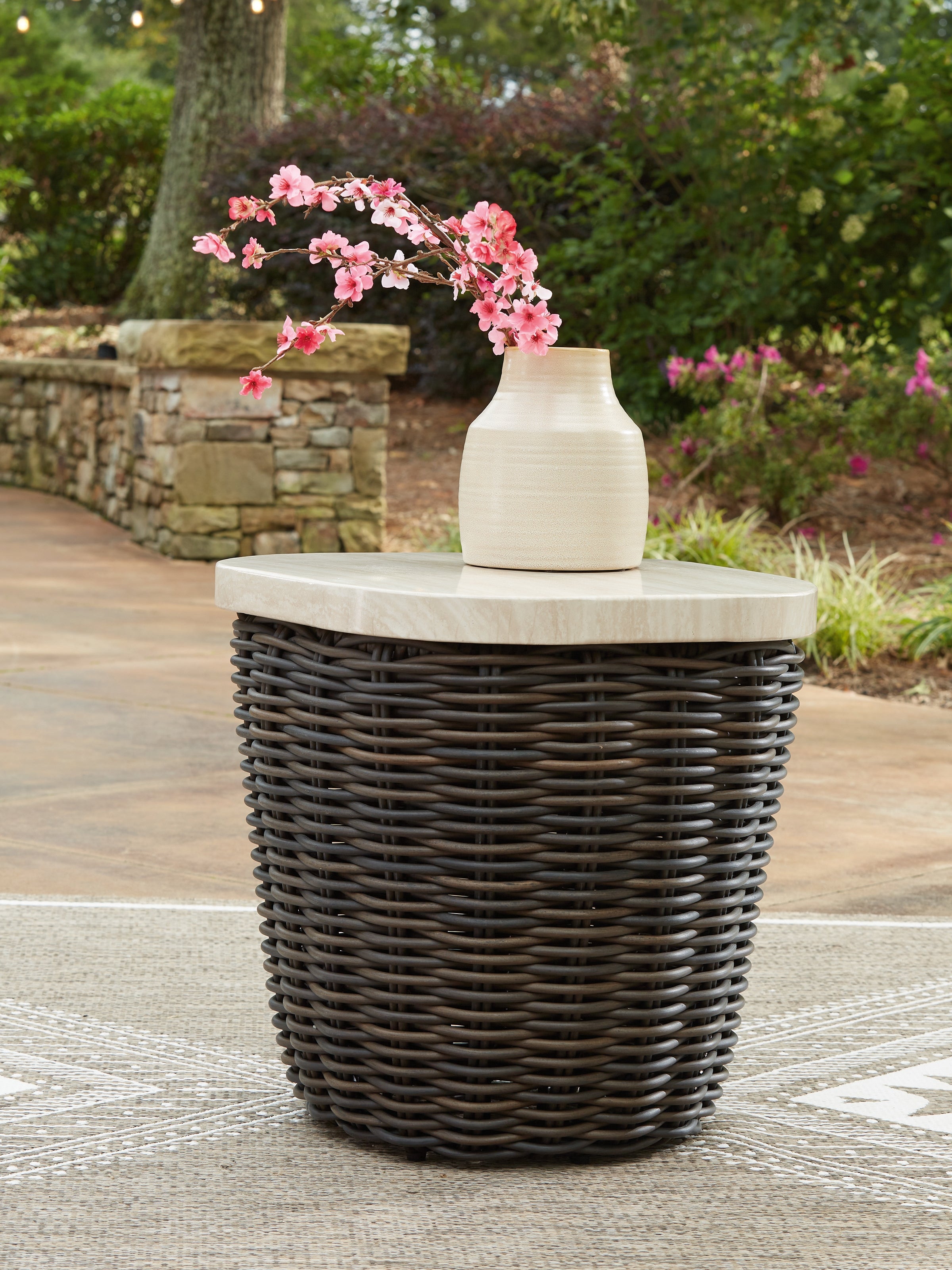 A2Z Furniture - Ashley Furniture - Kimora Outdoor - Square End Table / Beige/Dark Brown - P711-702