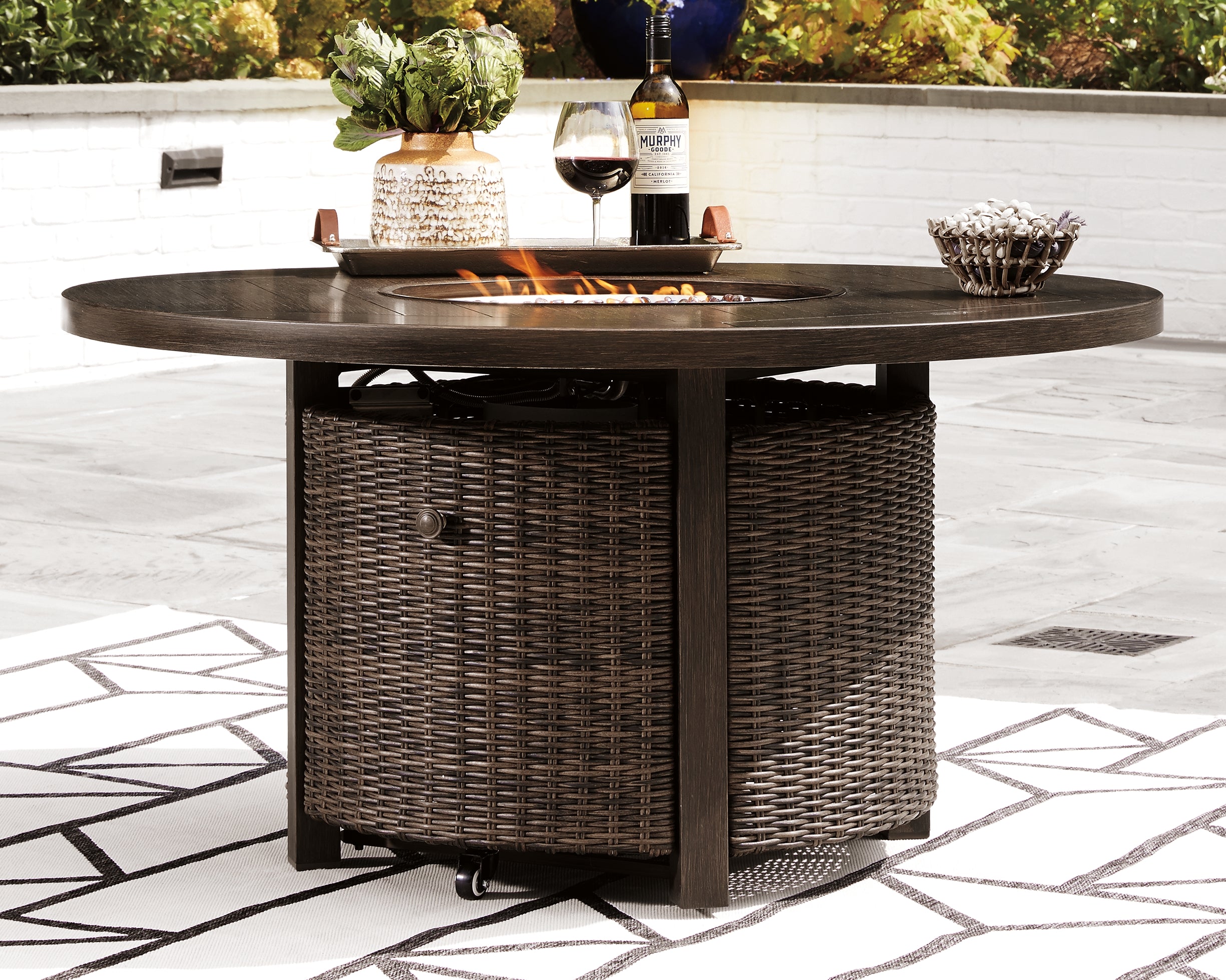 A2Z Furniture - Ashley Furniture - Paradise Trail Outdoor - Round Fire Pit Table / Medium Brown - P750-776