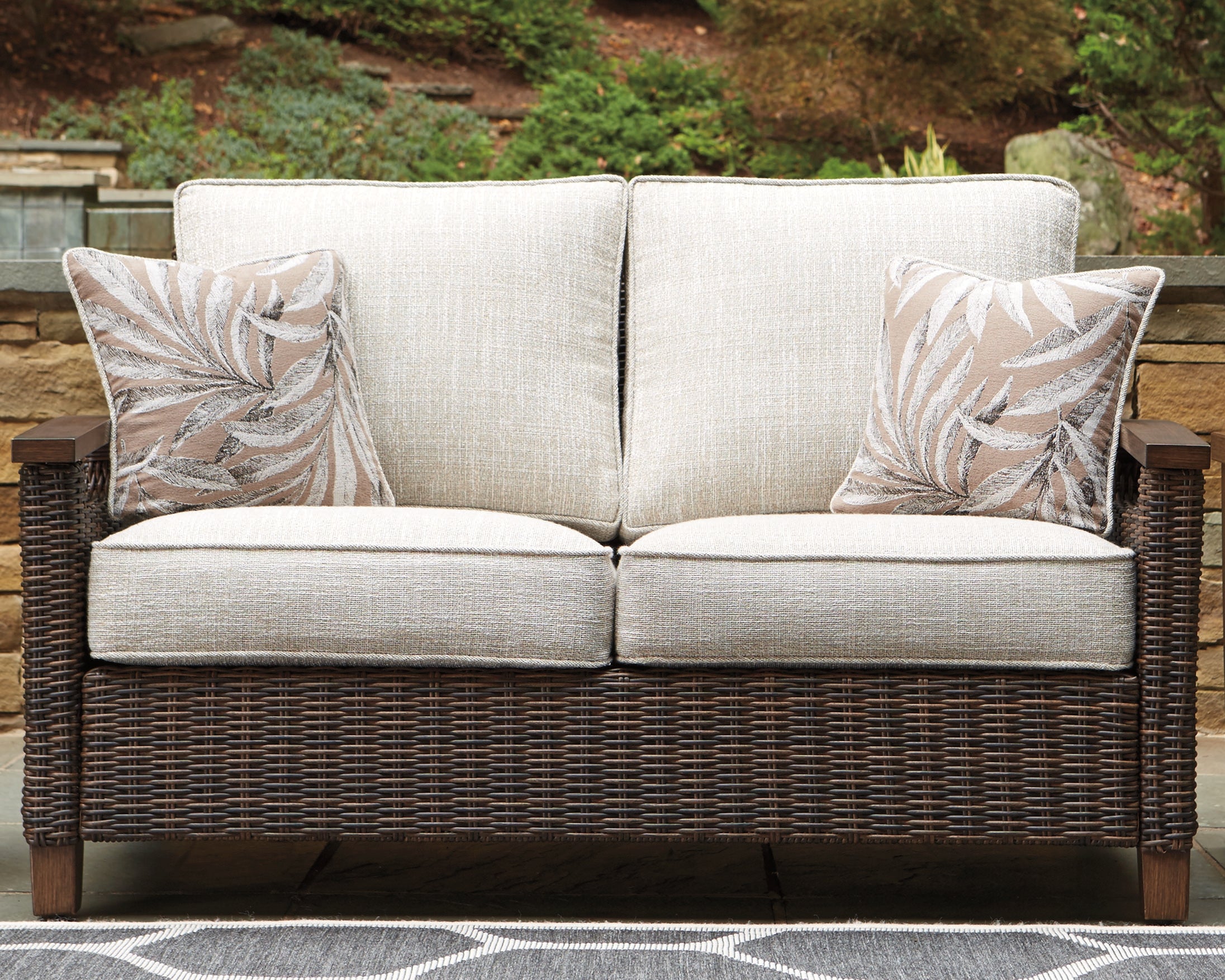 A2Z Furniture - Ashley Furniture - Paradise Trail Outdoor - Loveseat w/Cushion / Medium Brown - P750-835