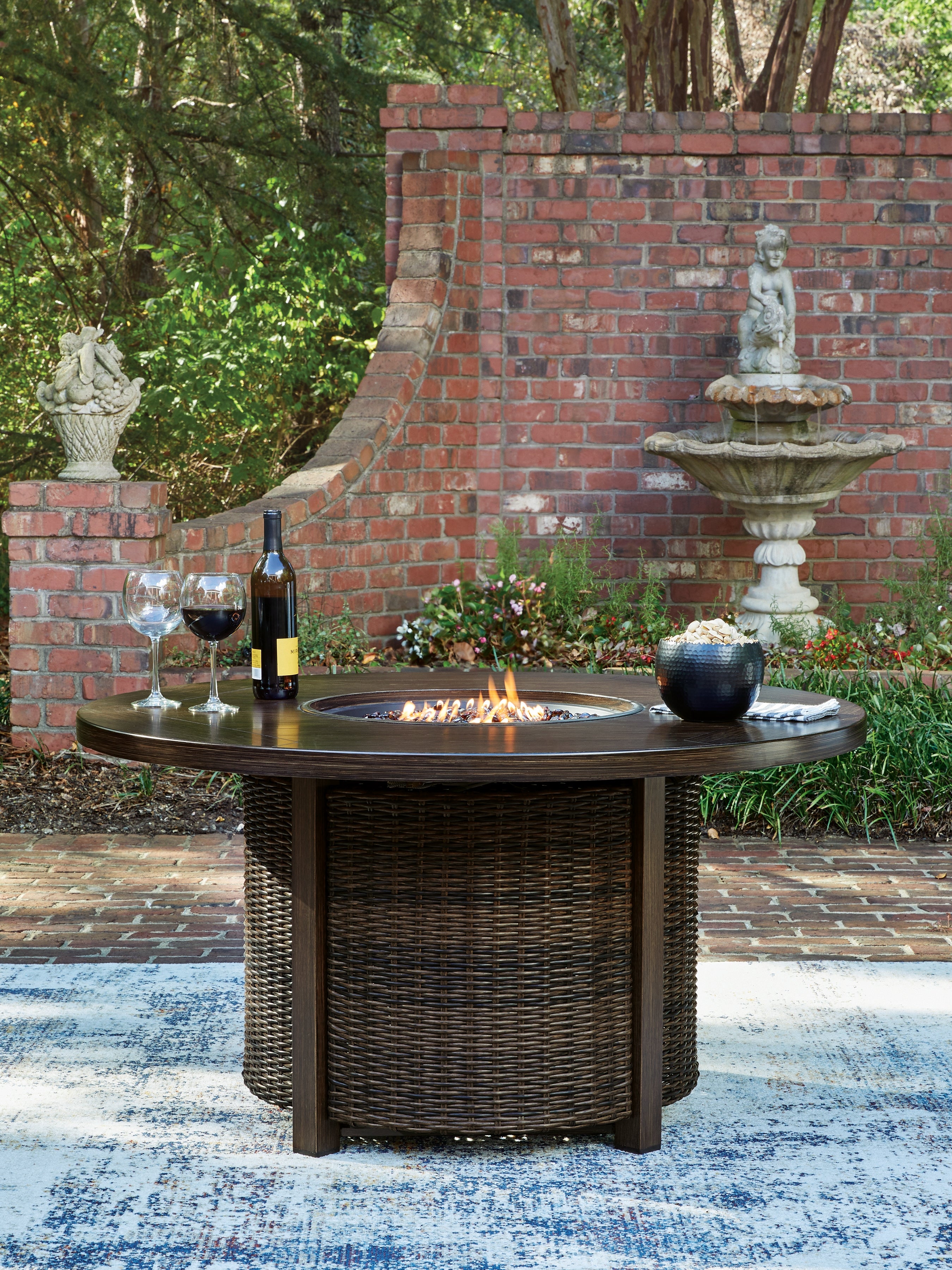 A2Z Furniture - Ashley Furniture - Monterey Point Outdoor - Round Fire Pit Table / Dark Brown - PCP760-776