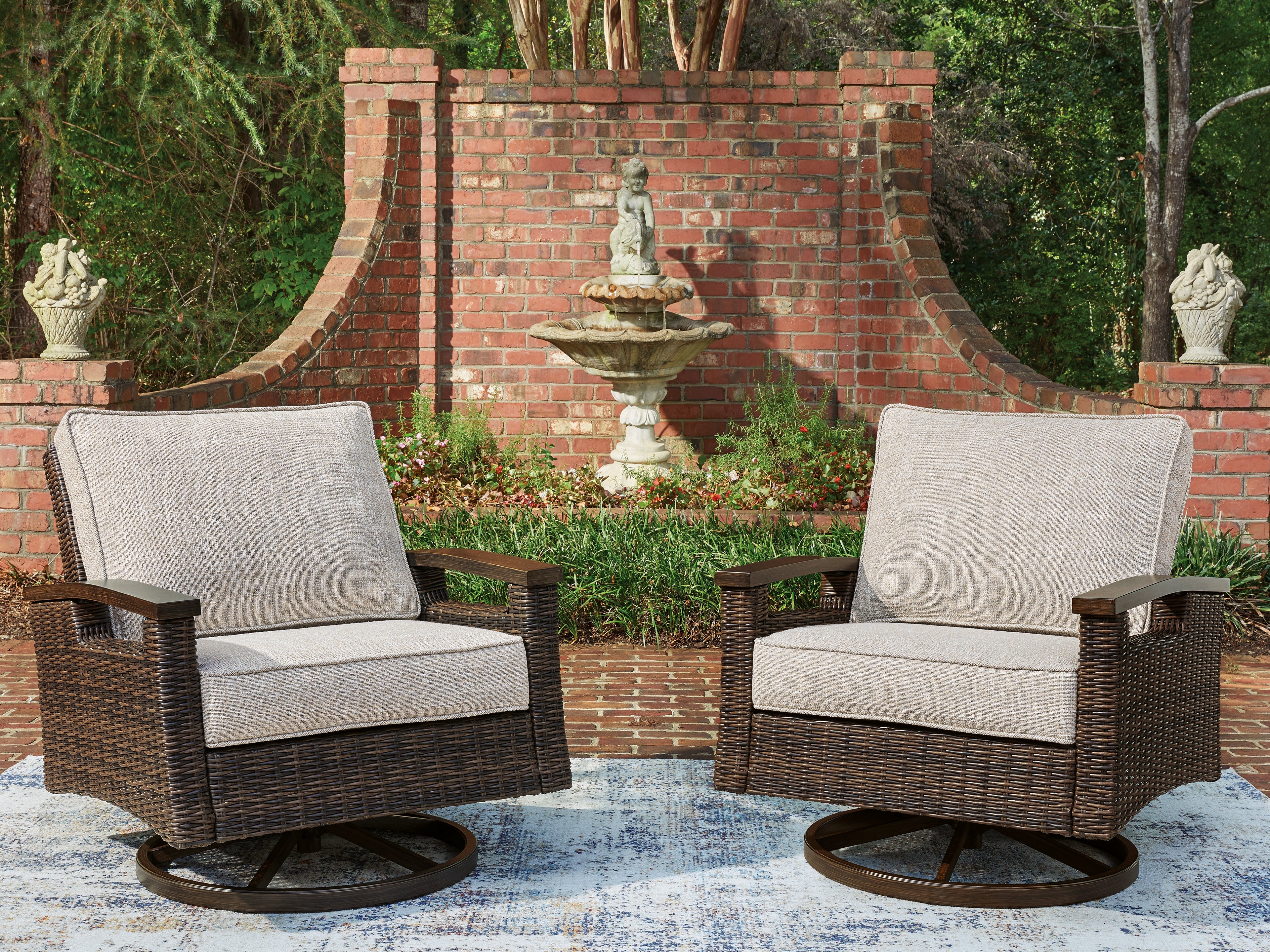 A2Z Furniture - Ashley Furniture - Monterey Point Outdoor - Swivel Lounge Chair (Set of 2) / Dark Brown - PCP760-821