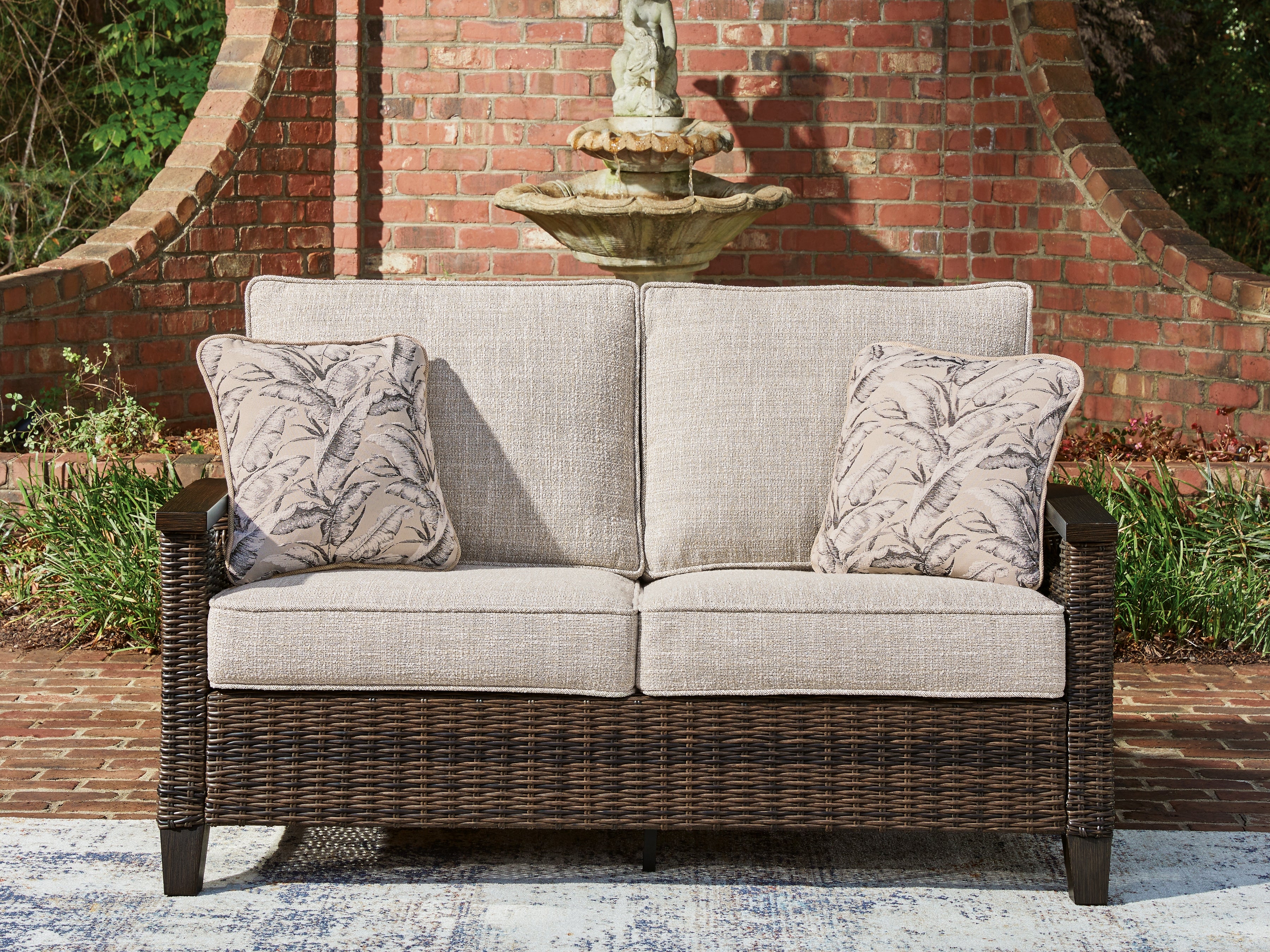 A2Z Furniture - Ashley Furniture - Monterey Point Outdoor - Loveseat w/Cushion / Dark Brown - PCP760-835
