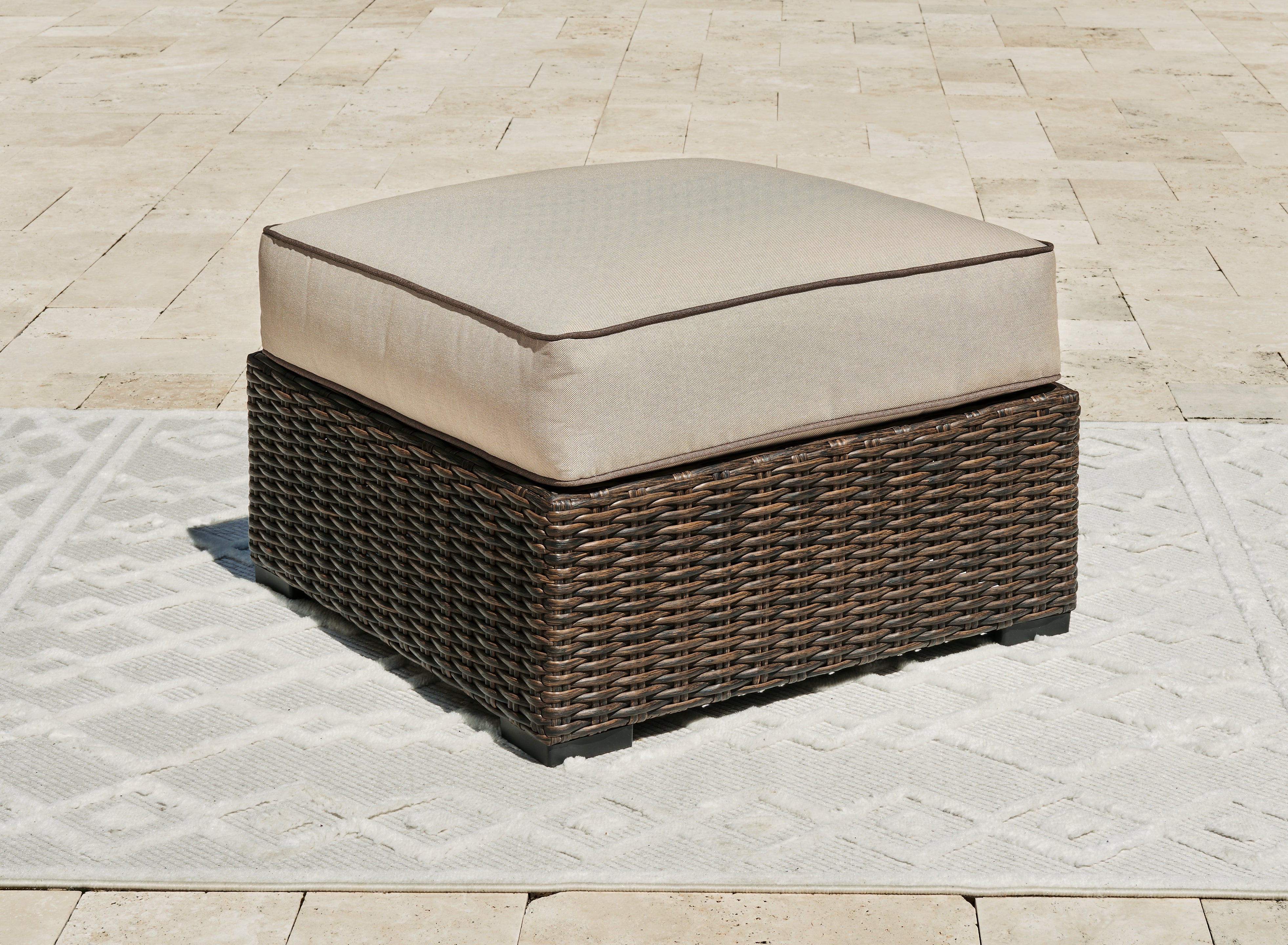 A2Z Furniture - Ashley Furniture - Coastline Bay Outdoor - Ottoman with Cushion / Brown - P784-814