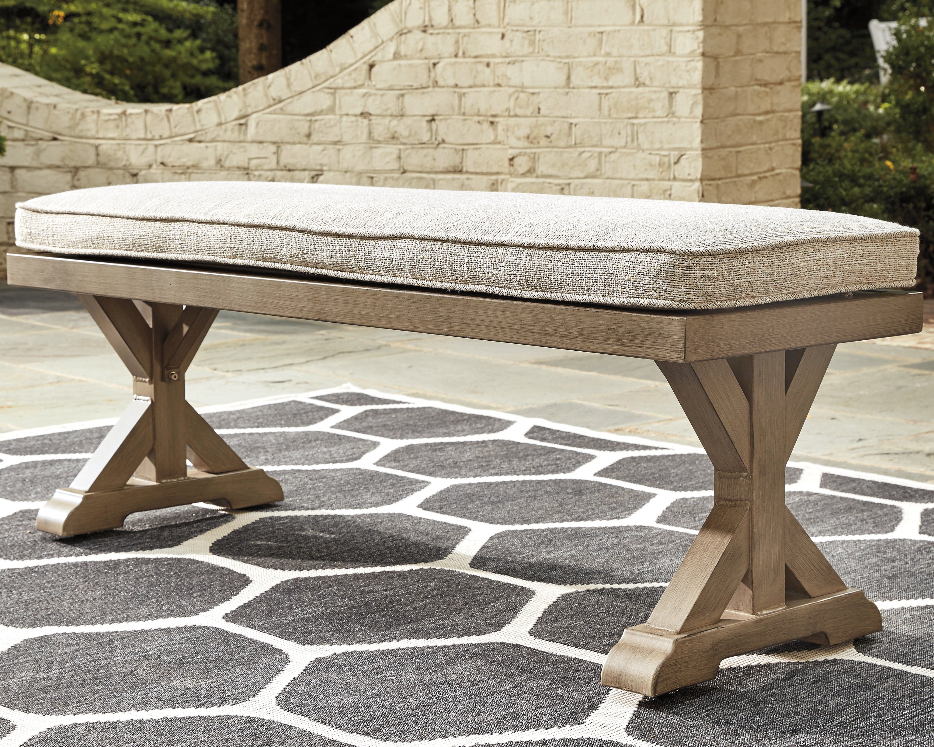 A2Z Furniture - Ashley Furniture - Beachcroft Outdoor - Bench with Cushion / Beige - P791-600