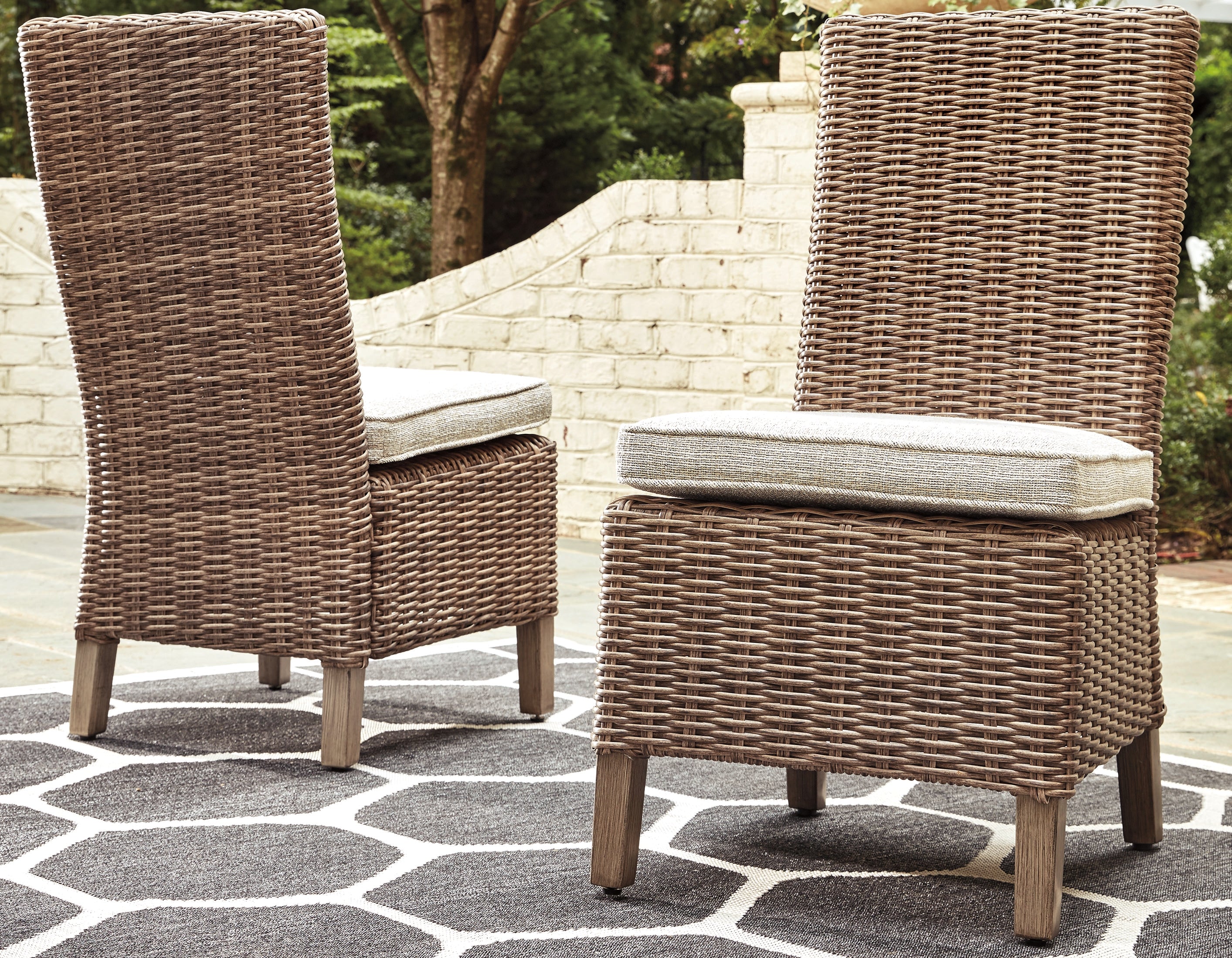 A2Z Furniture - Ashley Furniture - Beachcroft Outdoor - Side Chair with Cushion (Set of 2) / Beige - P791-601