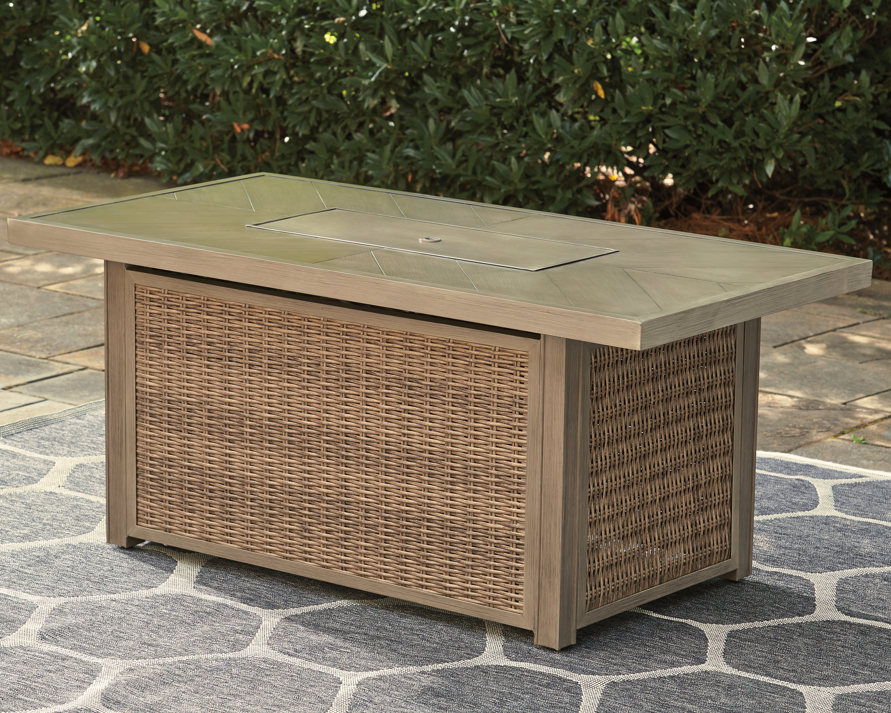 A2Z Furniture - Ashley Furniture - Beachcroft Outdoor - Rectangular Fire Pit Table / Beige - P791-773